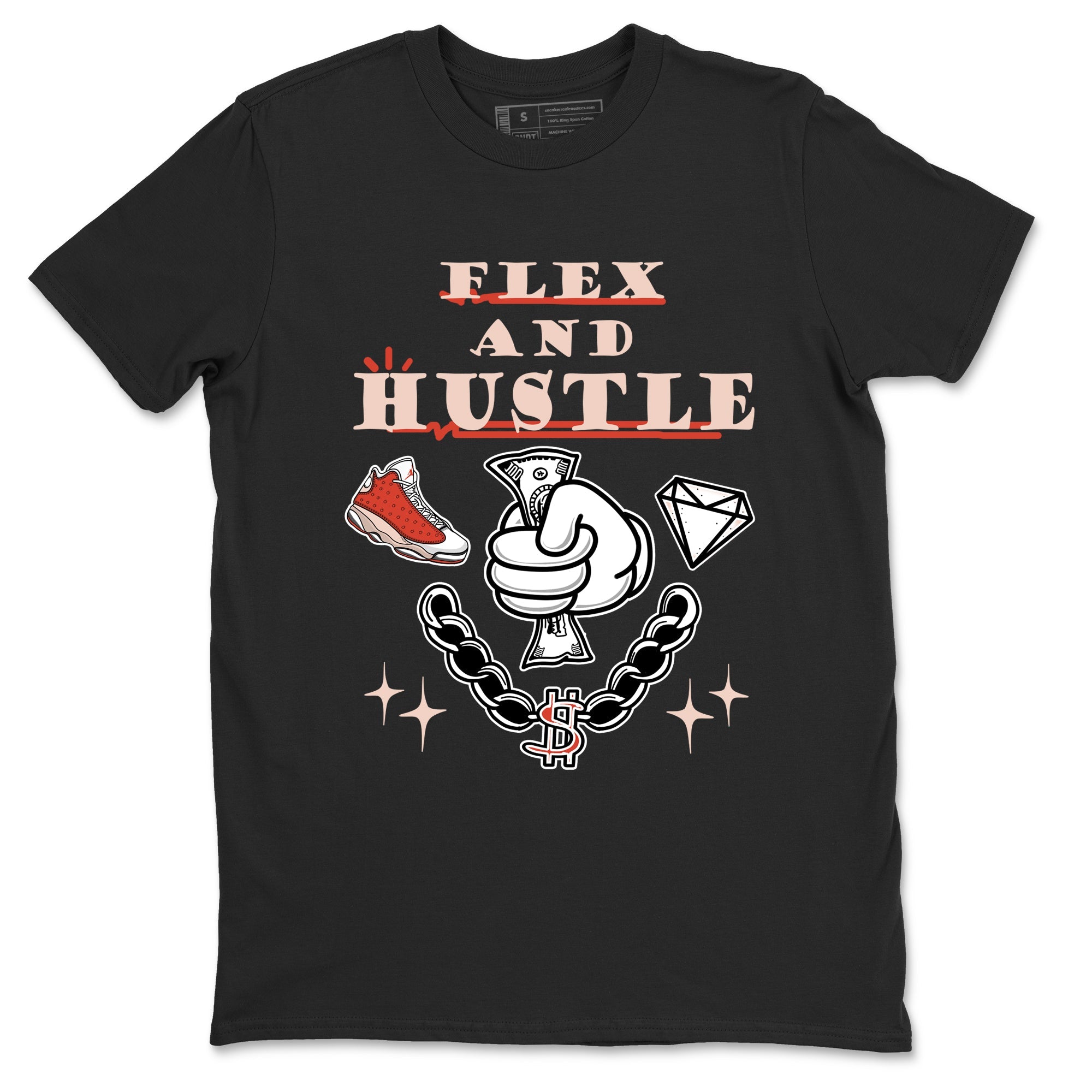 Air Jordan 13 Red Dune shirts to match jordans Flex And Hustle sneaker match tees Air Jordan 13 Red Dune Drip Gear Zone streetwear brand Black 2 unisex cotton tee
