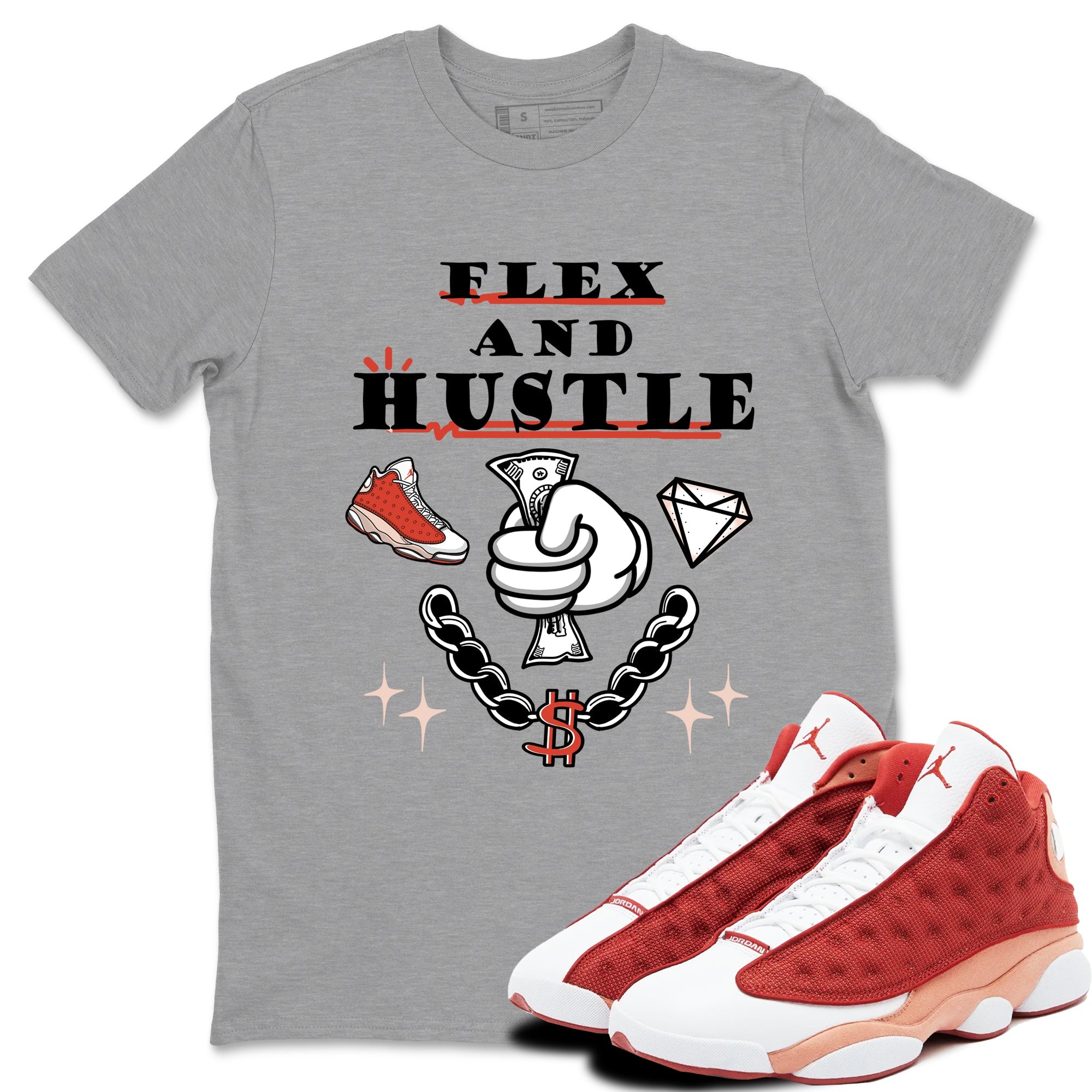 Air Jordan 13 Red Dune shirts to match jordans Flex And Hustle sneaker match tees Air Jordan 13 Red Dune Drip Gear Zone streetwear brand Heather Grey 1 unisex cotton tee