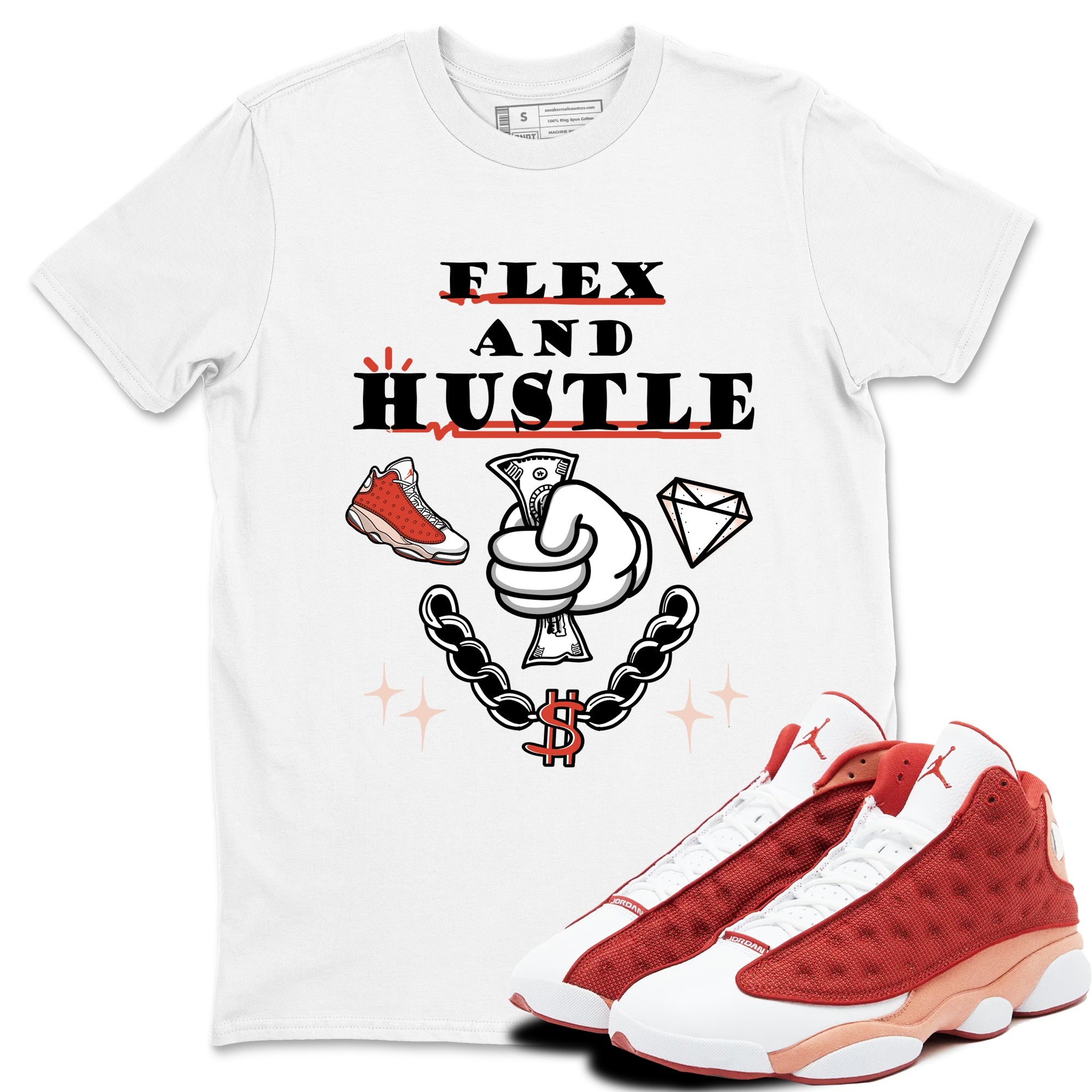 Air Jordan 13 Red Dune shirts to match jordans Flex And Hustle sneaker match tees Air Jordan 13 Red Dune Drip Gear Zone streetwear brand White 1 unisex cotton tee