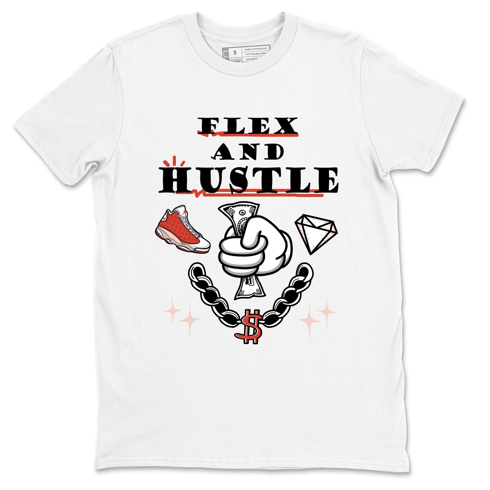 Air Jordan 13 Red Dune shirts to match jordans Flex And Hustle sneaker match tees Air Jordan 13 Red Dune Drip Gear Zone streetwear brand White 2 unisex cotton tee