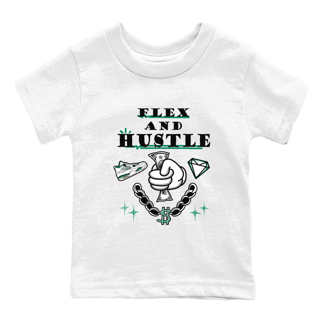 4s Oxidized Green shirts to match jordans Flex And Hustle sneaker match tees Air Jordan 4 Oxidized Green Drip Gear Zone streetwear brand Baby and Youth White 2 cotton tee