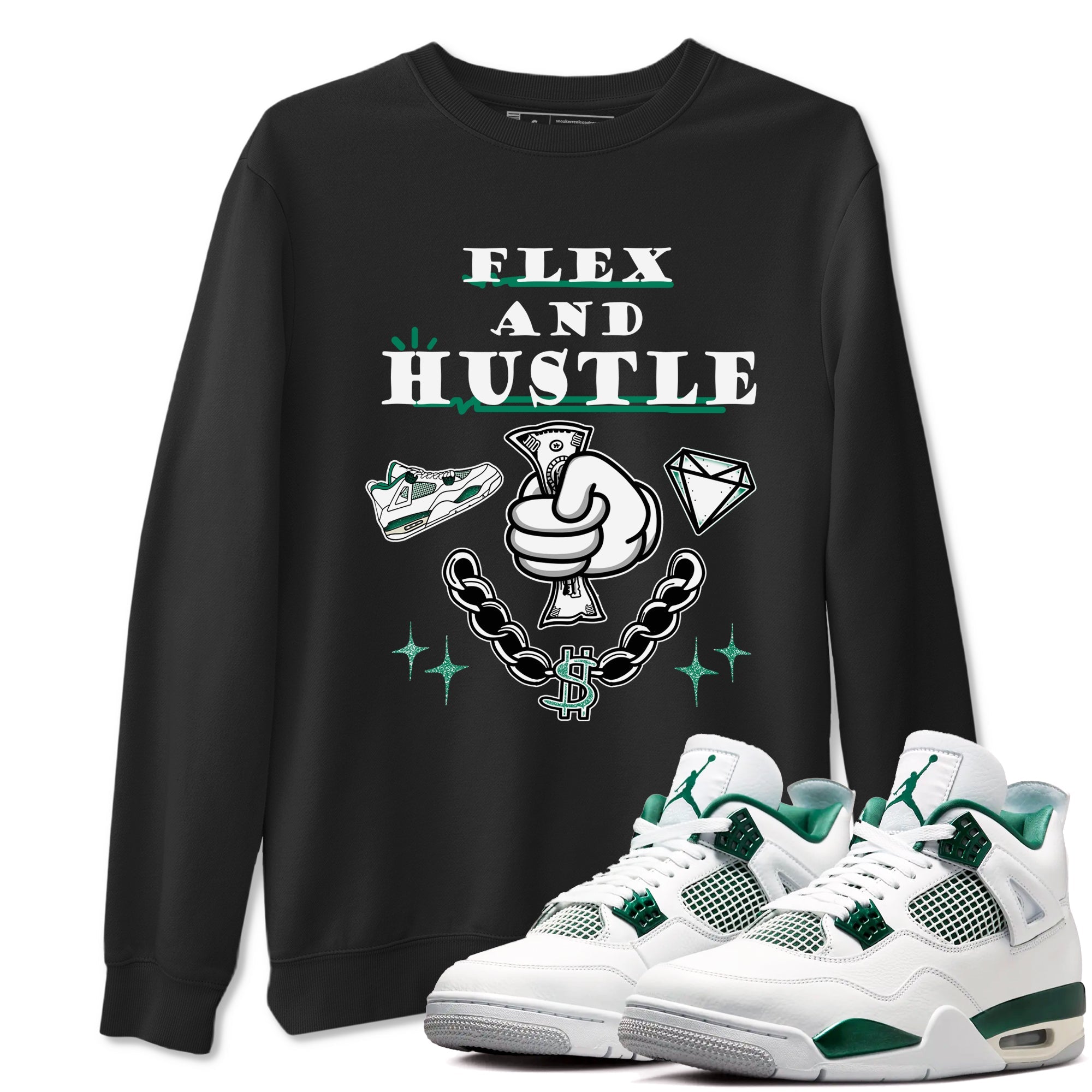 4s Oxidized Green shirts to match jordans Flex And Hustle sneaker match tees Air Jordan 4 Oxidized Green Drip Gear Zone streetwear brand Black 1 unisex cotton tee