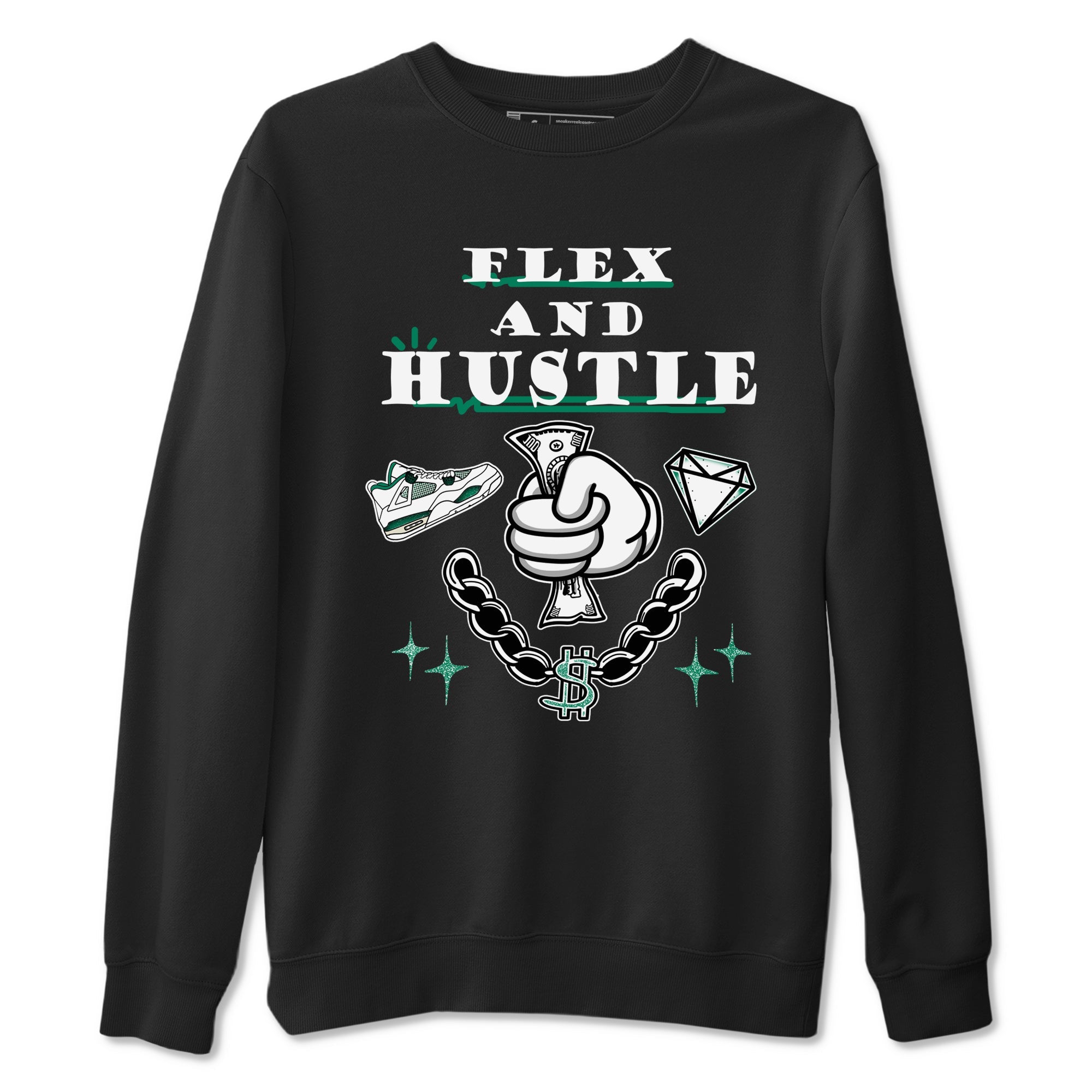 4s Oxidized Green shirts to match jordans Flex And Hustle sneaker match tees Air Jordan 4 Oxidized Green Drip Gear Zone streetwear brand Black 2 unisex cotton tee