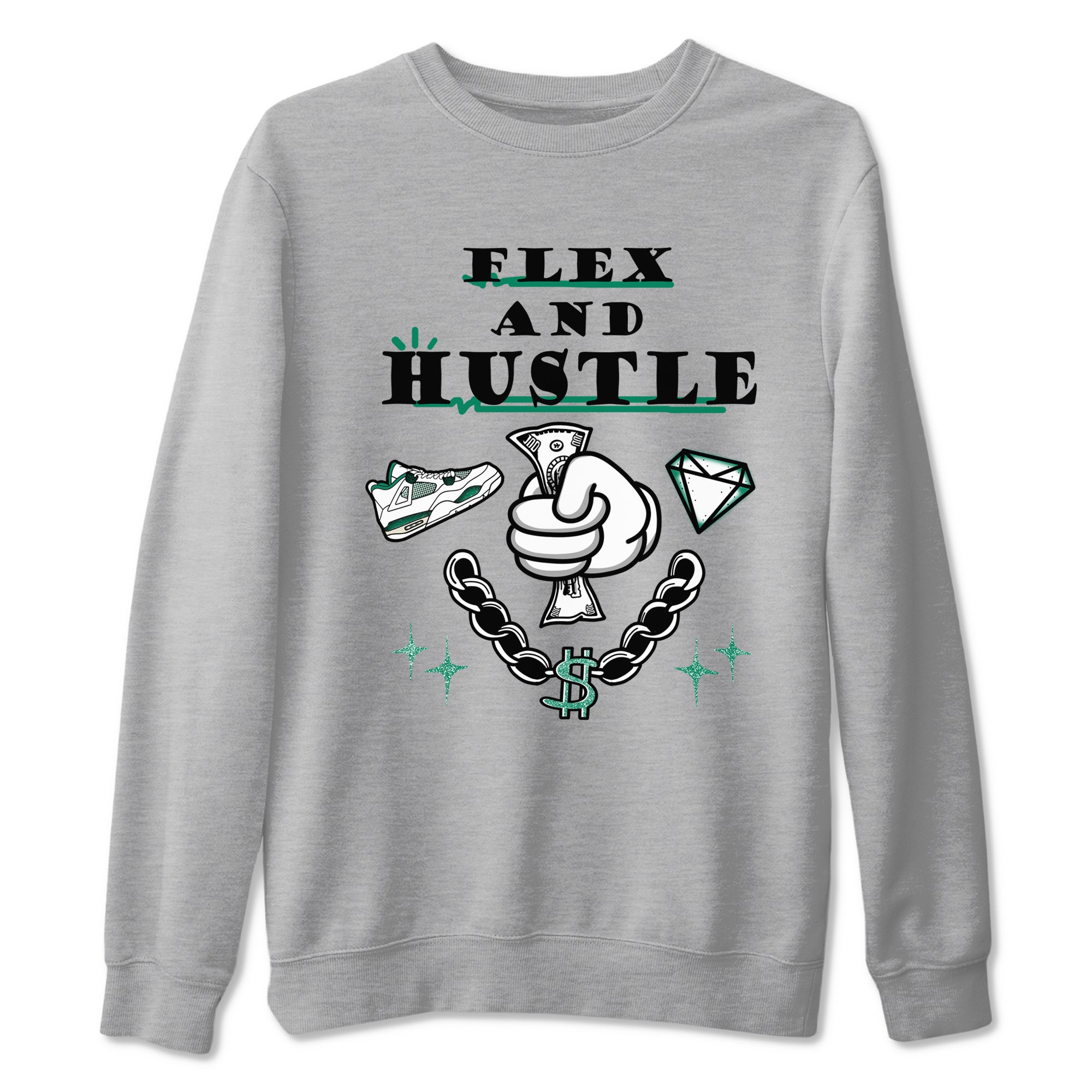 4s Oxidized Green shirts to match jordans Flex And Hustle sneaker match tees Air Jordan 4 Oxidized Green Drip Gear Zone streetwear brand Heather Grey 2 unisex cotton tee