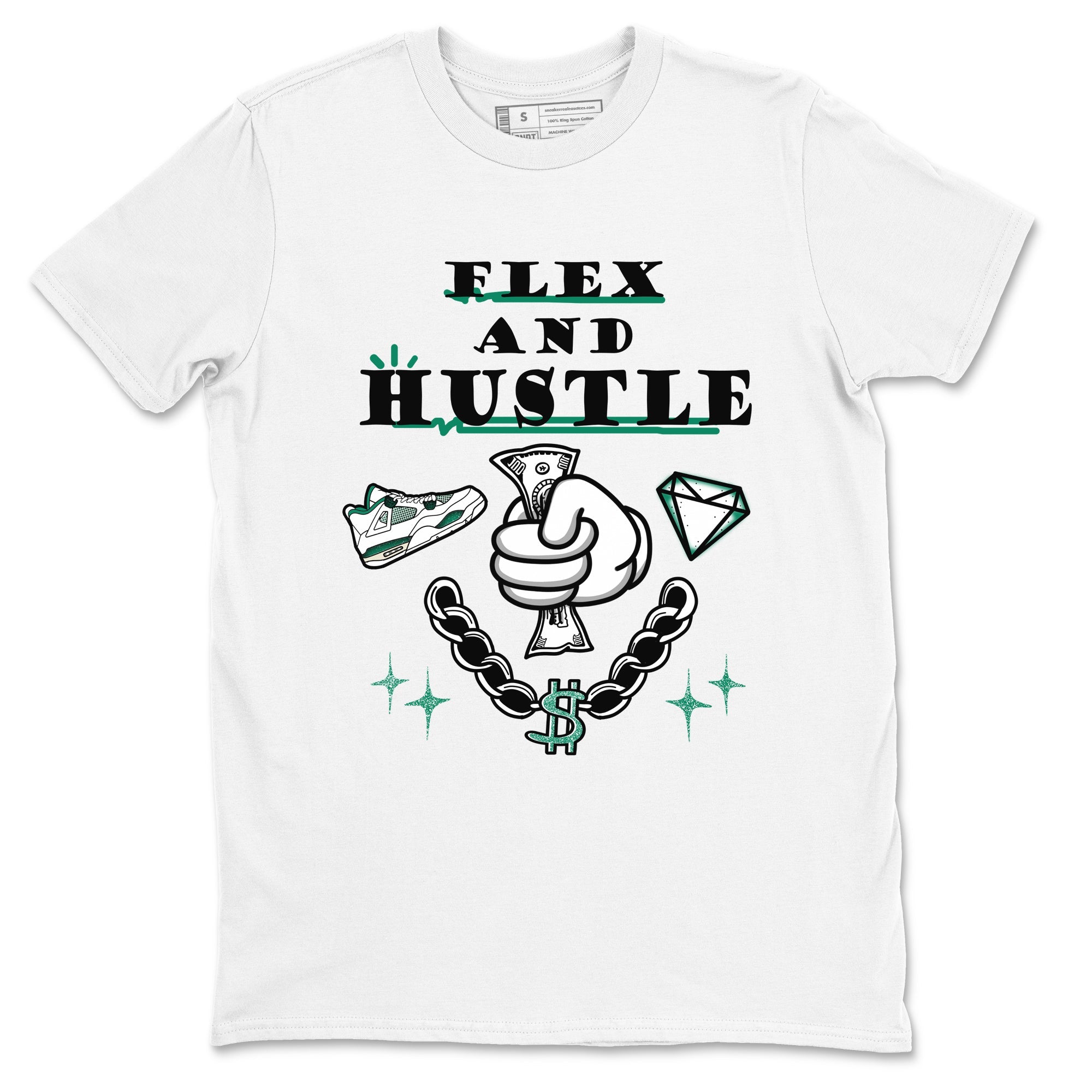 4s Oxidized Green shirts to match jordans Flex And Hustle sneaker match tees Air Jordan 4 Oxidized Green Drip Gear Zone streetwear brand White 2 unisex cotton tee