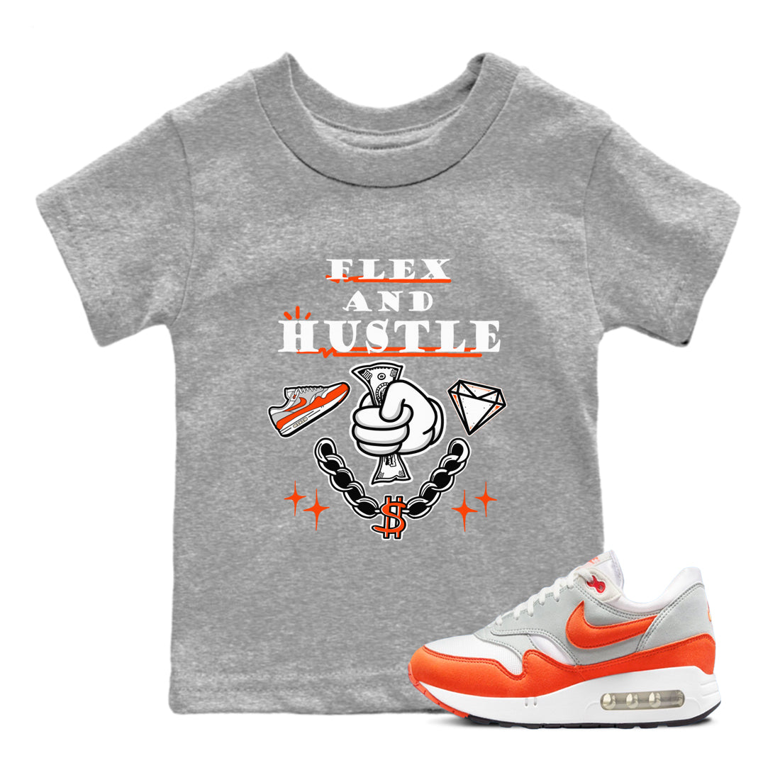 Air Max 1 OG '86 'Summit White and Cosmic Clay shirts to match jordans Flex And Hustle sneaker match tees Air Max 1 Cosmic Clay match shoes to clothes Drip Gear Zone Youth Baby Heather Grey 1 tee