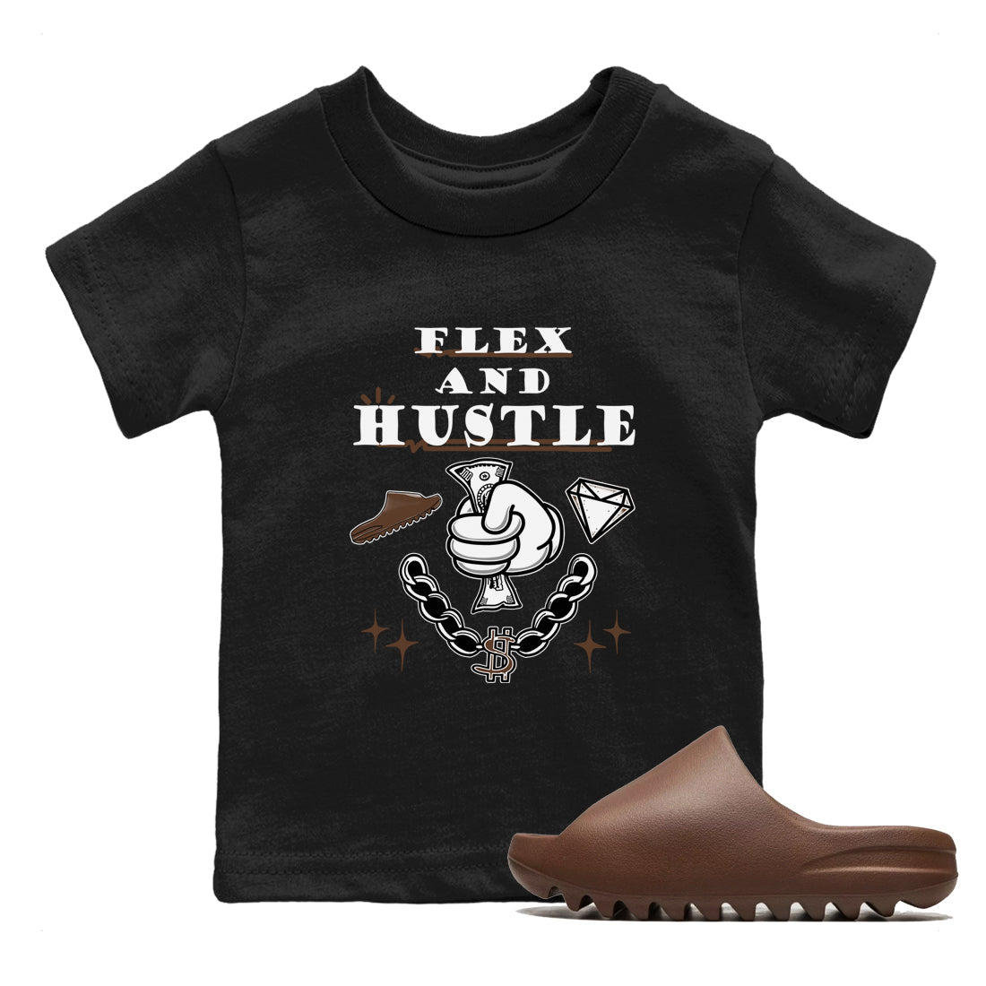 Yeezy Slide Flax shirts to match jordans Flex And Hustle sneaker match tees Yeezy Slide Flax Drip Gear Zone streetwear brand Baby and Youth Black 1 cotton tee
