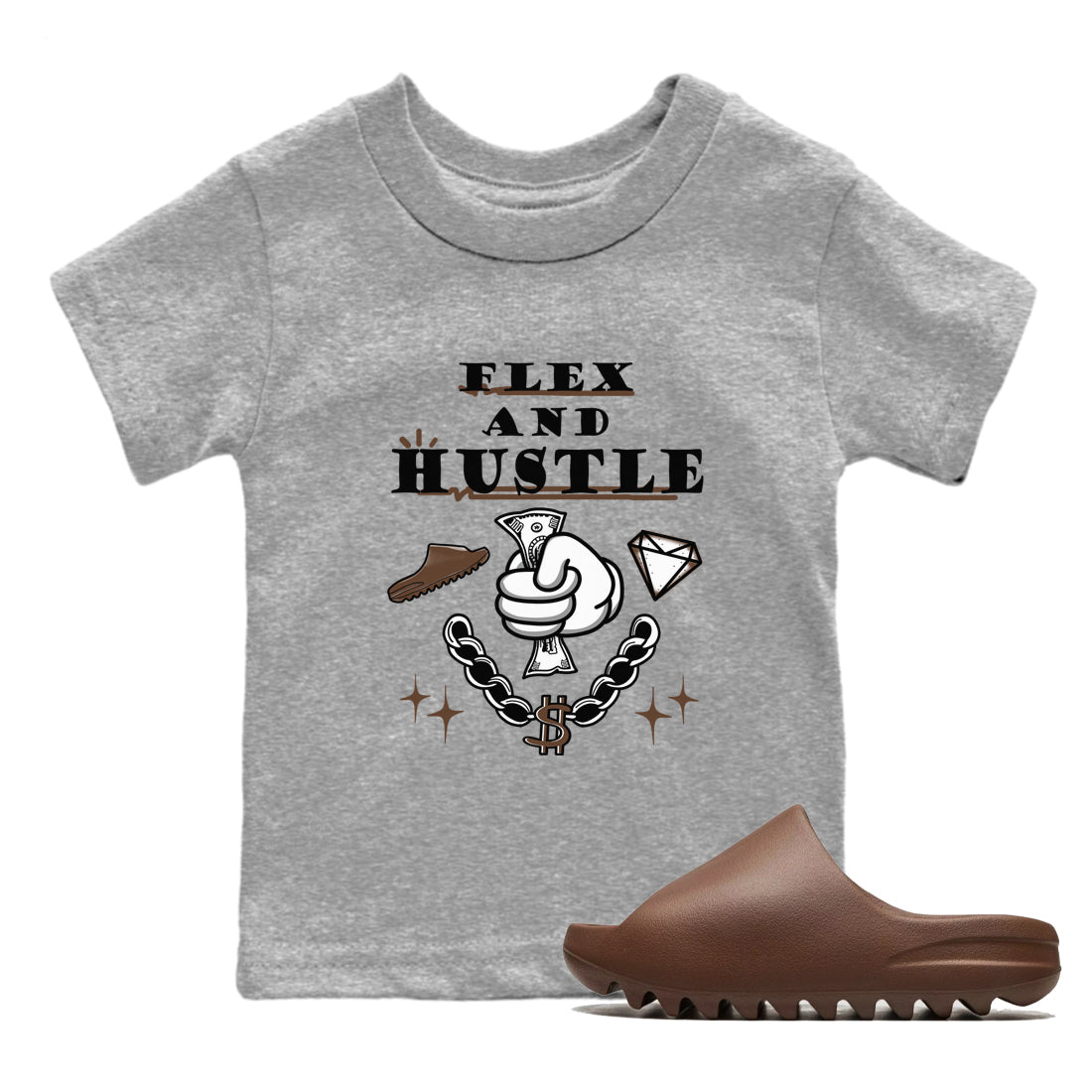 Yeezy Slide Flax shirts to match jordans Flex And Hustle sneaker match tees Yeezy Slide Flax Drip Gear Zone streetwear brand Baby and Youth Heather Grey 1 cotton tee