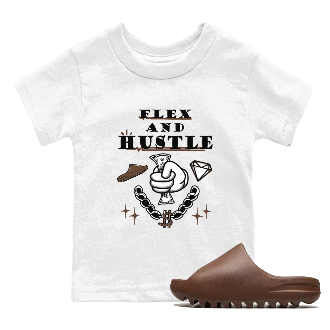 Yeezy Slide Flax shirts to match jordans Flex And Hustle sneaker match tees Yeezy Slide Flax Drip Gear Zone streetwear brand Baby and Youth White 1 cotton tee
