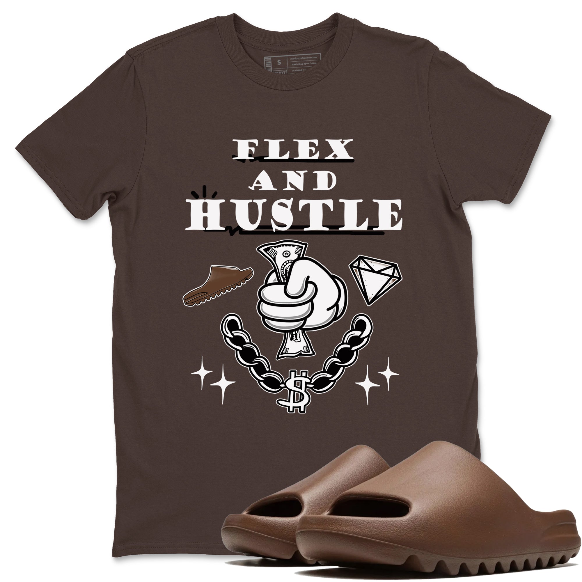 Yeezy Slide Flax shirts to match jordans Flex And Hustle sneaker match tees Yeezy Slide Flax Drip Gear Zone streetwear brand Dark Chocolate 1 unisex cotton tee