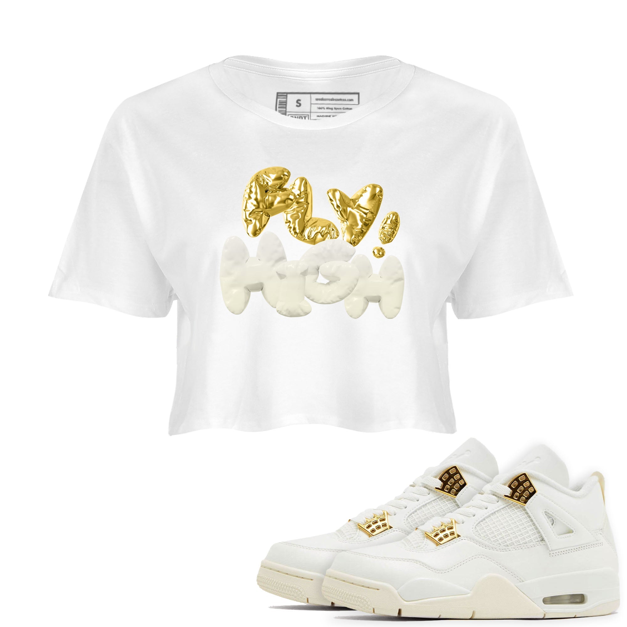 AJ4 Sail shirt to match jordans Fly High sneaker tees 4s SailDrip Gear Zone White 1 crop length shirt