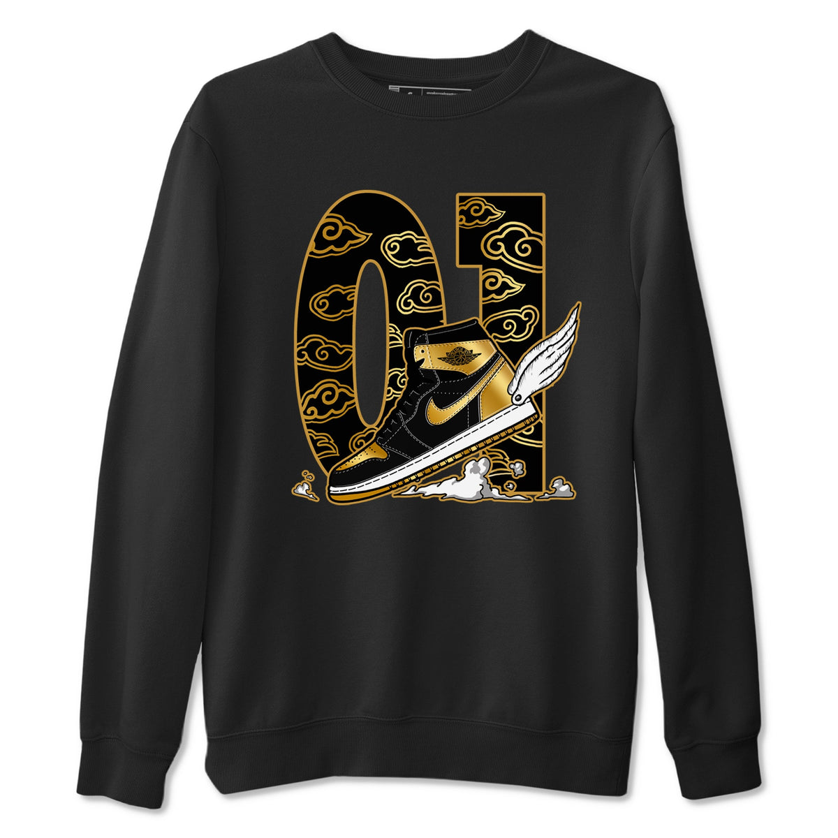 1s Black Metallic Gold shirts to match jordans Fly To The Clouds sneaker match tees Air Jordan 1 Black Metallic Gold Drip Gear Zone unisex cotton Black 2 crew neck shirts