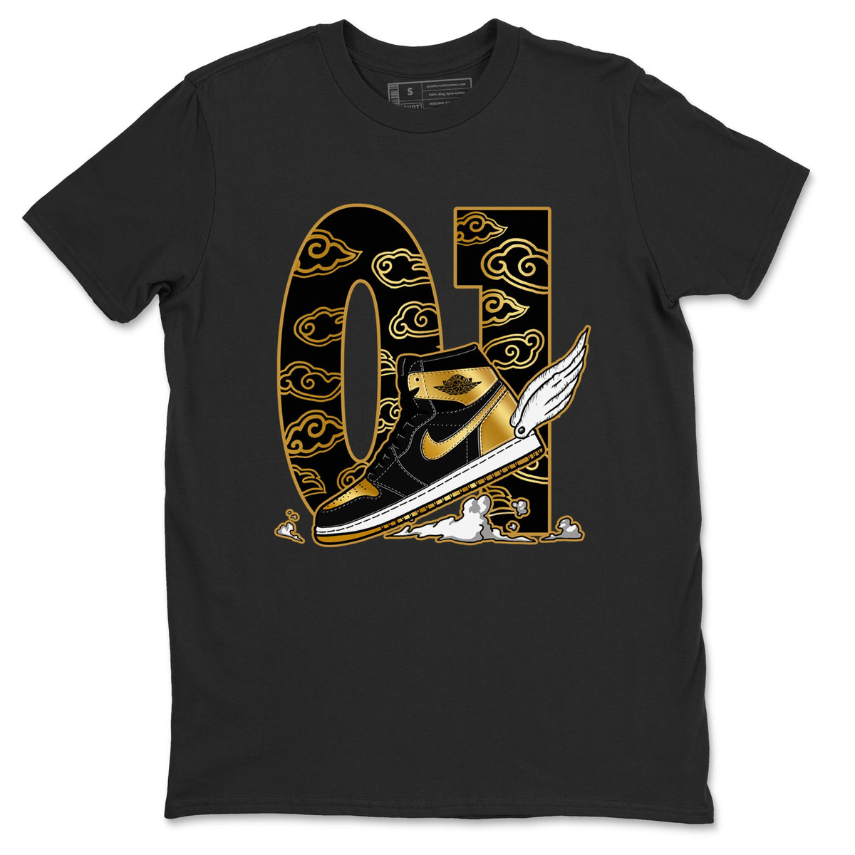 1s Black Metallic Gold shirts to match jordans Fly To The Clouds sneaker match tees Air Jordan 1 Black Metallic Gold Drip Gear Zone unisex cotton Black 2 crew neck shirts