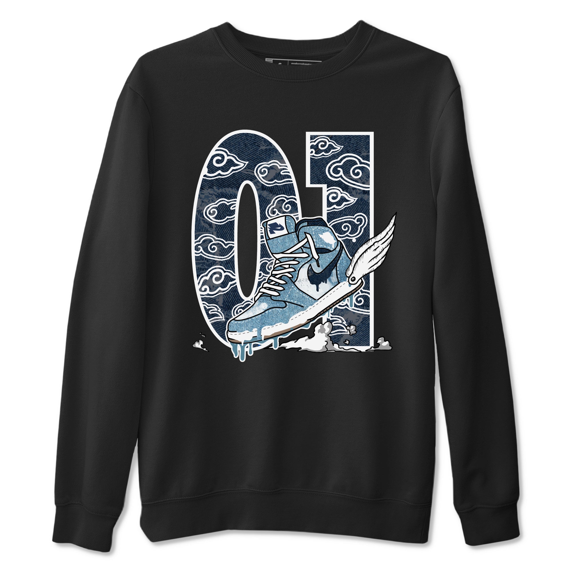 1s Denim shirts to match jordans Fly To The Clouds sneaker match tees Air Jordan 1 Denim Drip Gear Zone streetwear brand Black 2 unisex cotton tee