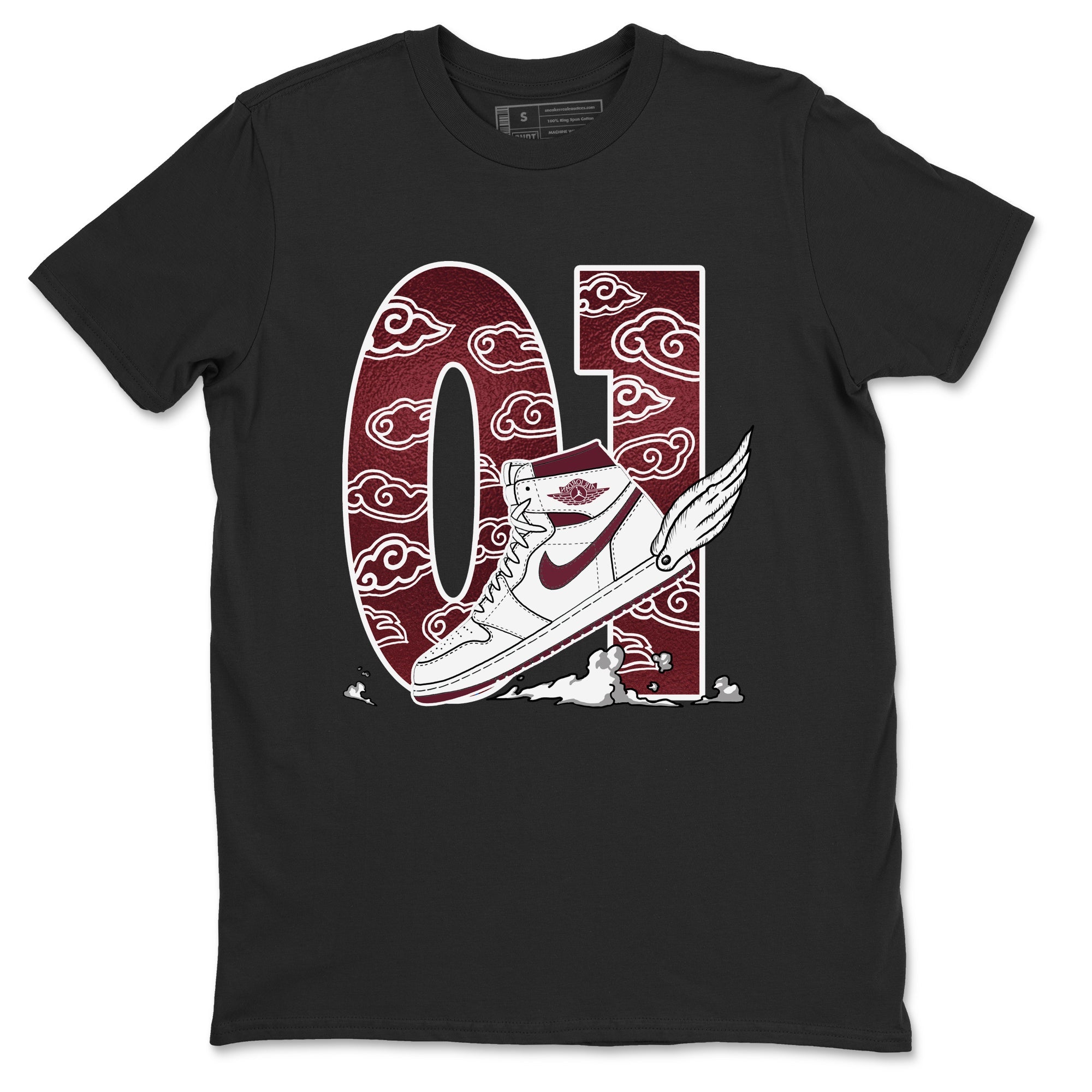 AJ1 High '85 Metallic Burgundy shirts to match jordans Fly To The Clouds sneaker match tees 1s High '85 Metallic Burgundy Drip Gear Zone streetwear brand Black 2 unisex cotton tee