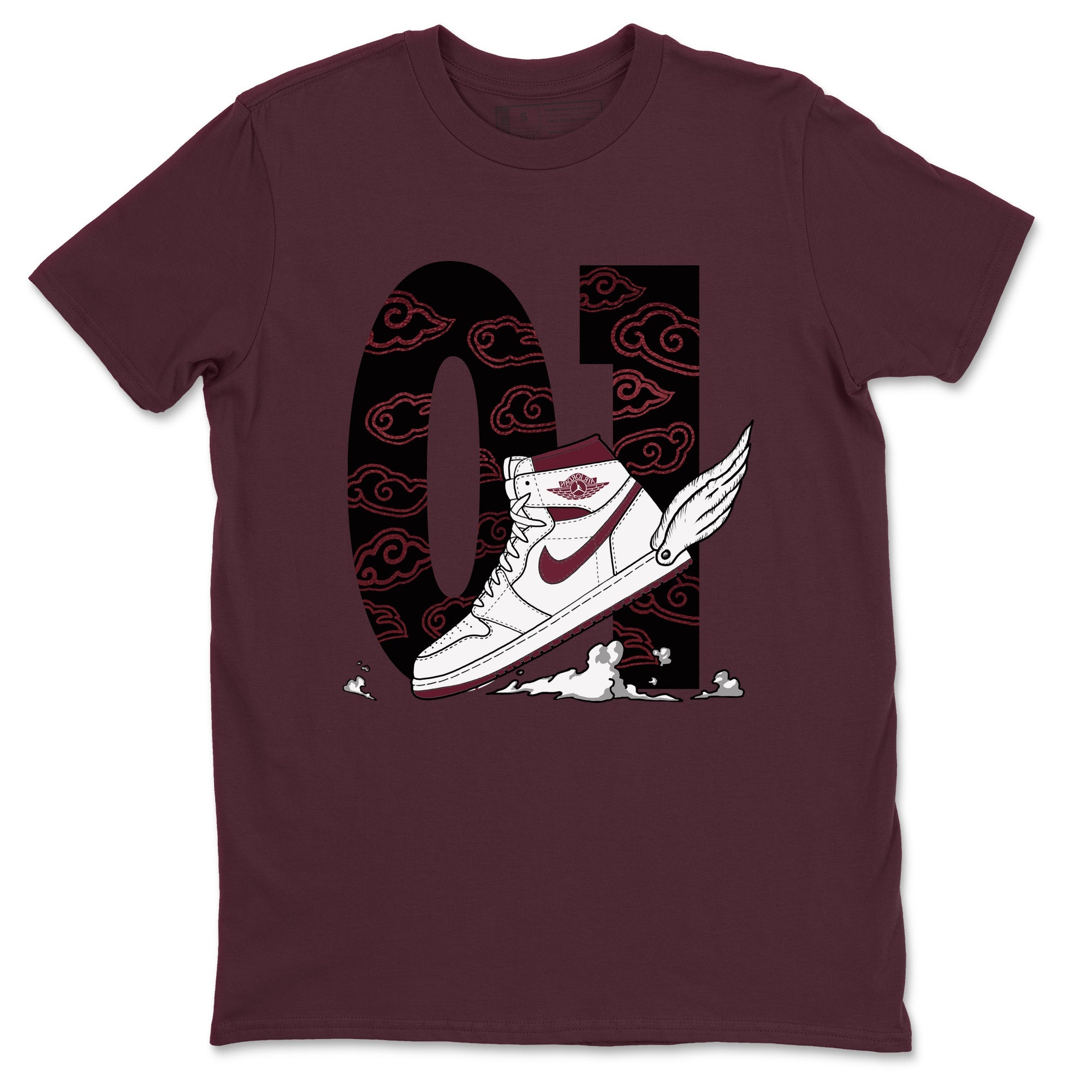 AJ1 High '85 Metallic Burgundy shirts to match jordans Fly To The Clouds sneaker match tees 1s High '85 Metallic Burgundy Drip Gear Zone streetwear brand Maroon 2 unisex cotton tee