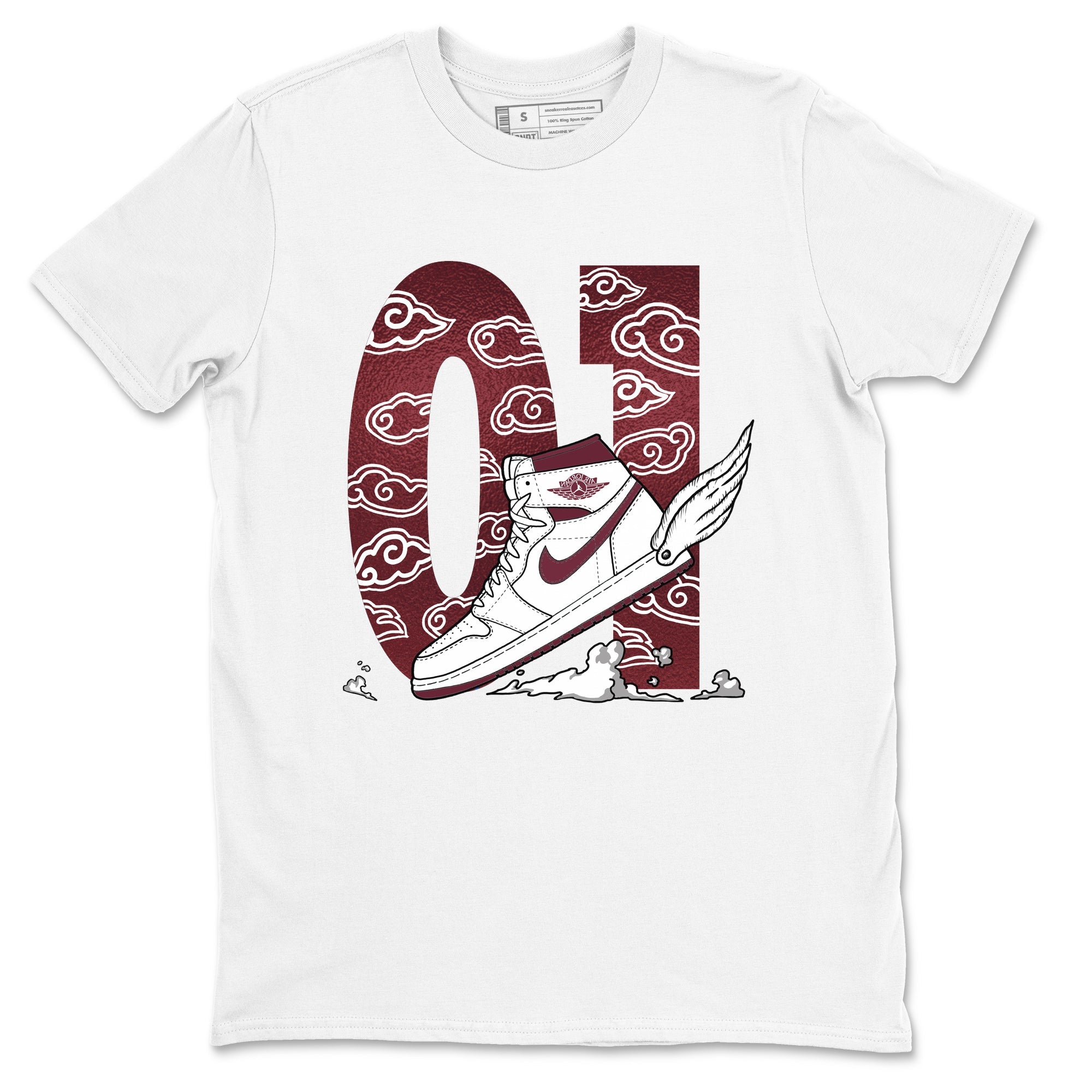 AJ1 High '85 Metallic Burgundy shirts to match jordans Fly To The Clouds sneaker match tees 1s High '85 Metallic Burgundy Drip Gear Zone streetwear brand White 2 unisex cotton tee