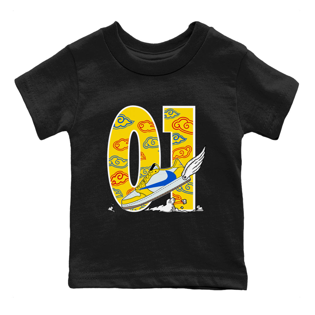 1s Travis Scott Canary shirt to match jordans Fly To The Clouds sneaker tees Air Jordan 1 Travis Scott Canary Drip Gear Zone baby toddler Black 2 cotton Shirt
