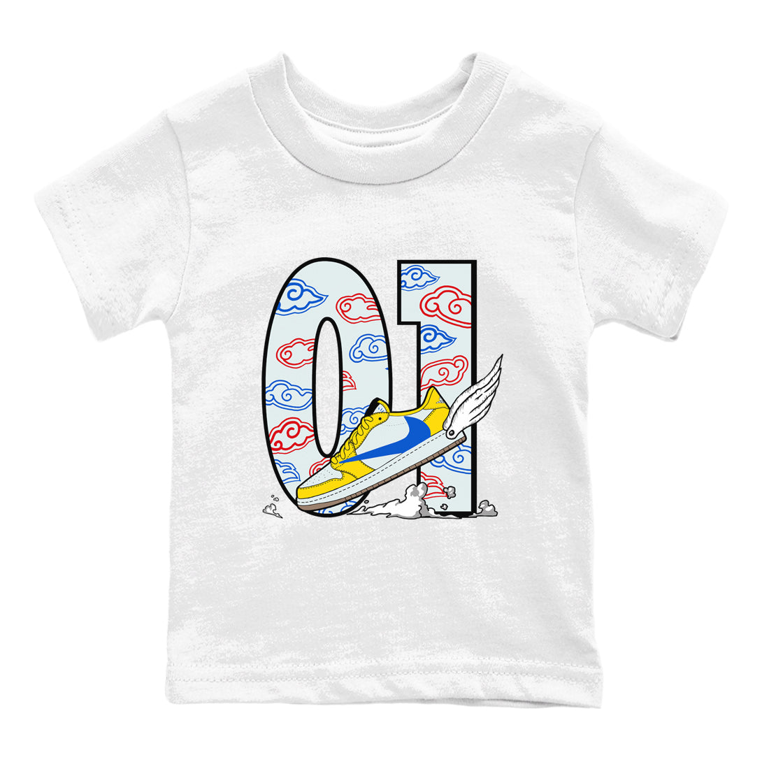1s Travis Scott Canary shirt to match jordans Fly To The Clouds sneaker tees Air Jordan 1 Travis Scott Canary Drip Gear Zone baby toddler White 2 cotton Shirt