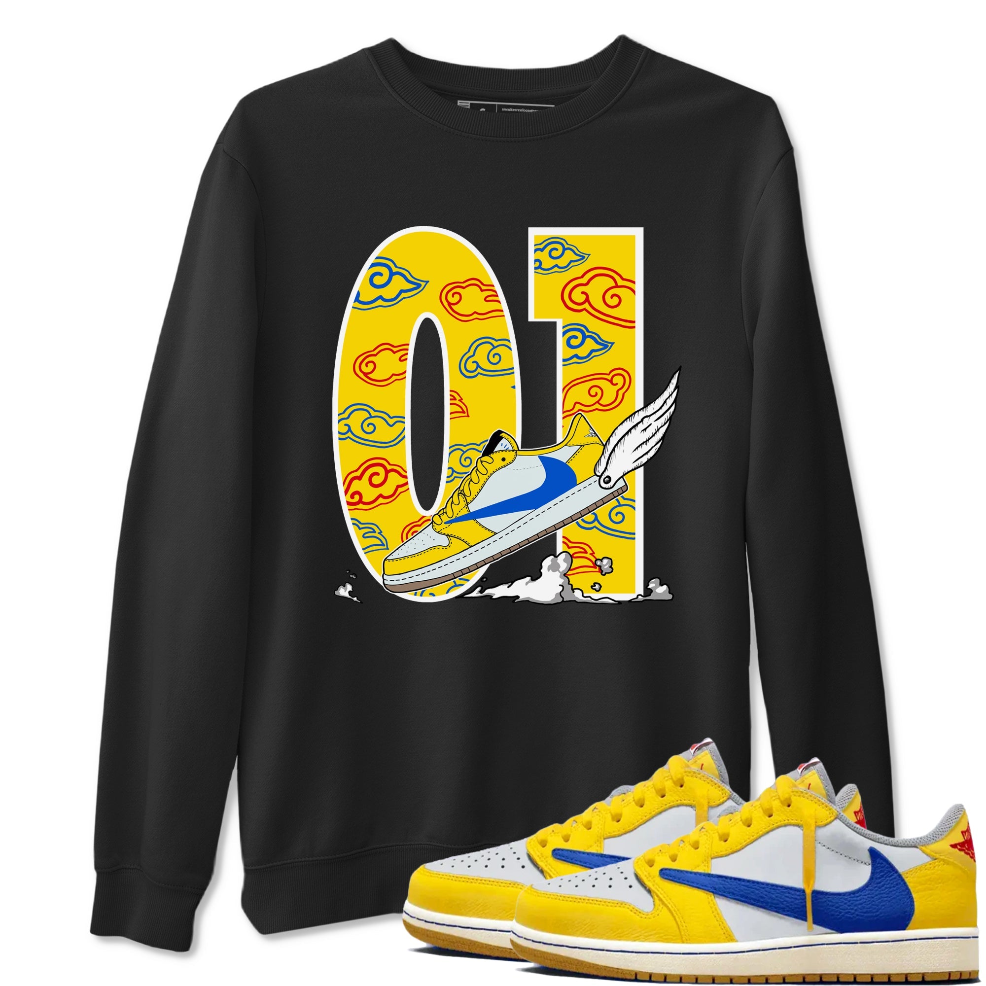 1s Travis Scott Canary shirt to match jordans Fly To The Clouds sneaker tees Air Jordan 1 Travis Scott Canary Drip Gear Zone unisex cotton Black 1 crew neck shirt