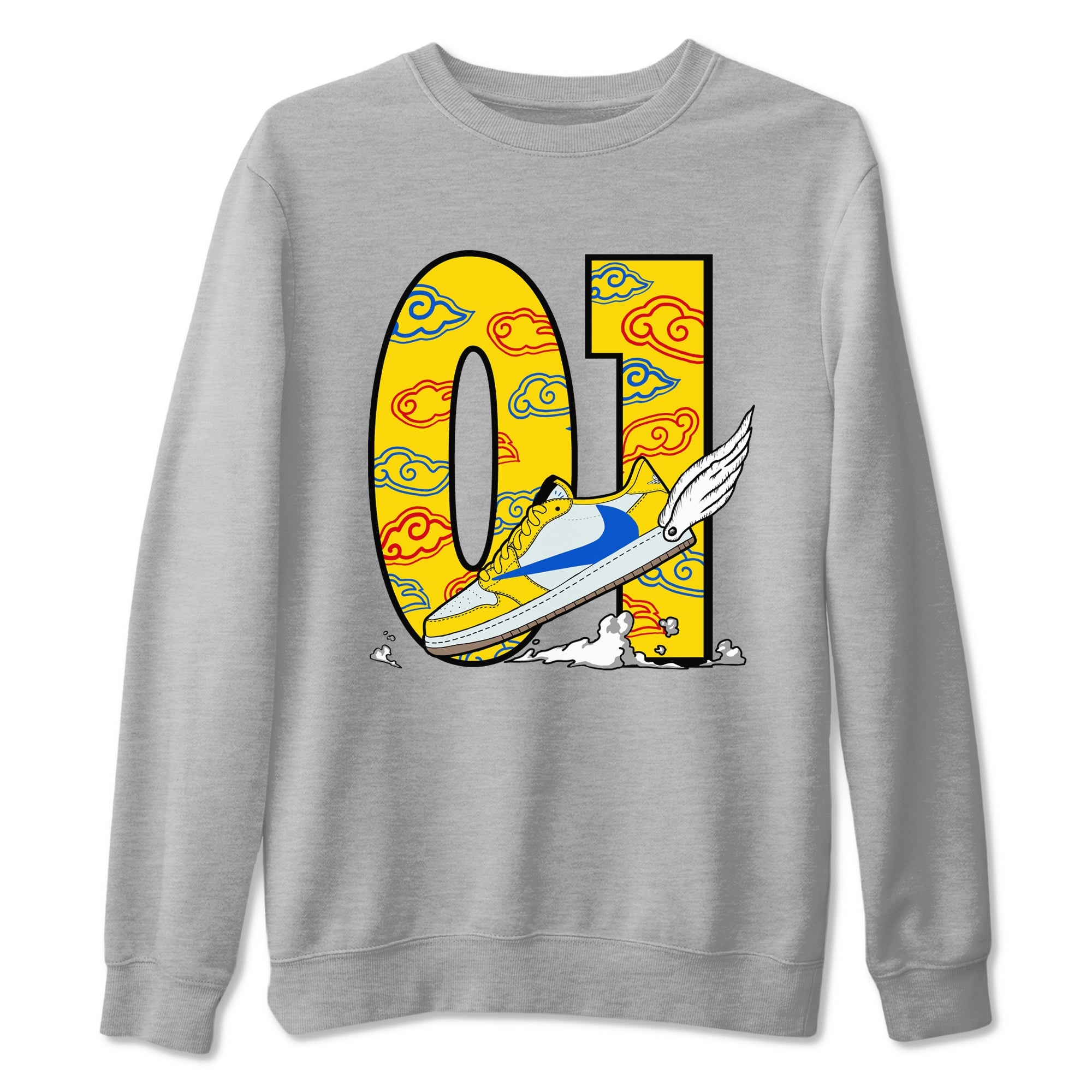 1s Travis Scott Canary shirt to match jordans Fly To The Clouds sneaker tees Air Jordan 1 Travis Scott Canary Drip Gear Zone unisex cotton Heather Grey 2 crew neck shirt