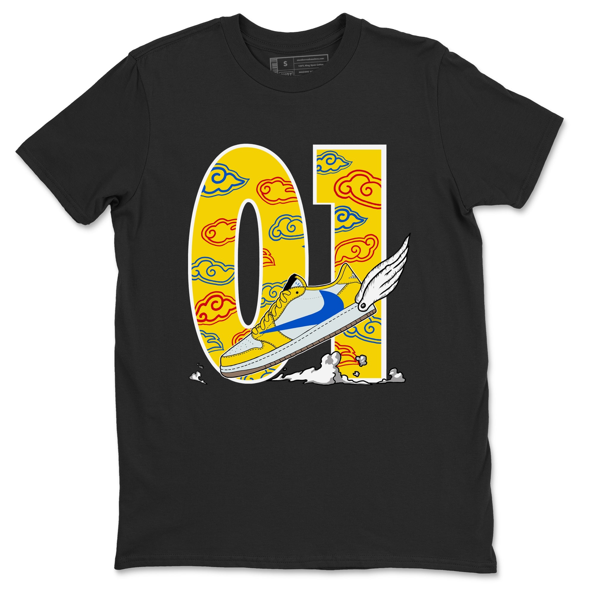 1s Travis Scott Canary shirt to match jordans Fly To The Clouds sneaker tees Air Jordan 1 Travis Scott Canary Drip Gear Zone unisex cotton Black 2 crew neck shirt