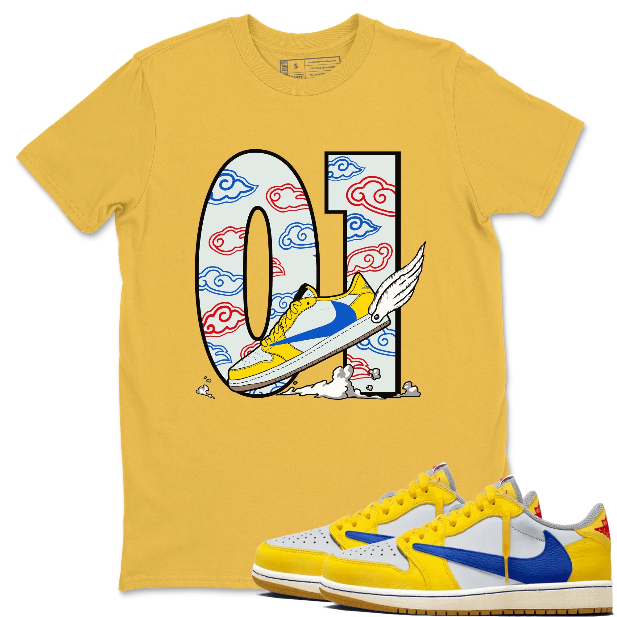 1s Travis Scott Canary shirt to match jordans Fly To The Clouds sneaker tees Air Jordan 1 Travis Scott Canary Drip Gear Zone unisex cotton Daisy 1 crew neck shirt