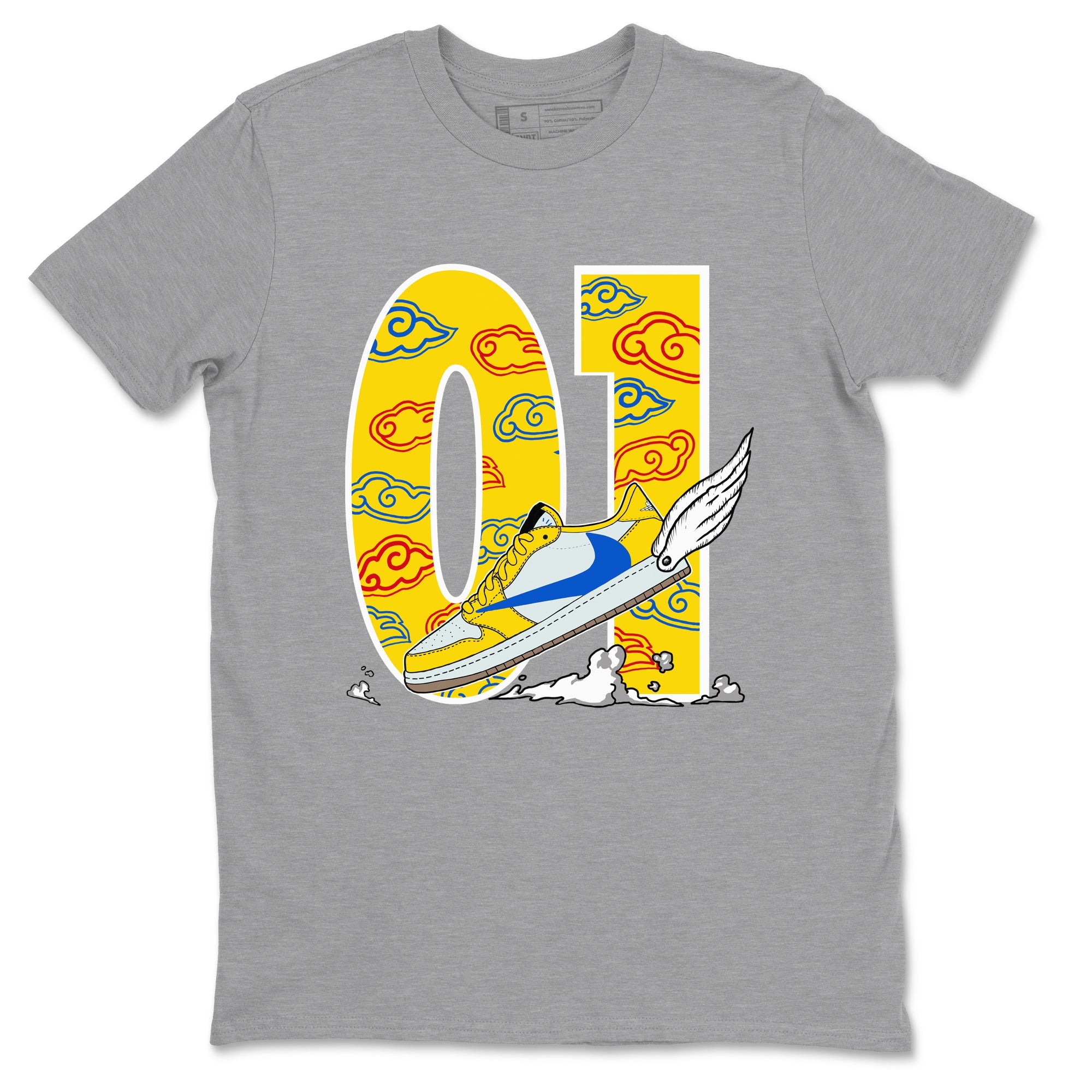 1s Travis Scott Canary shirt to match jordans Fly To The Clouds sneaker tees Air Jordan 1 Travis Scott Canary Drip Gear Zone unisex cotton Heather Grey 2 crew neck shirt