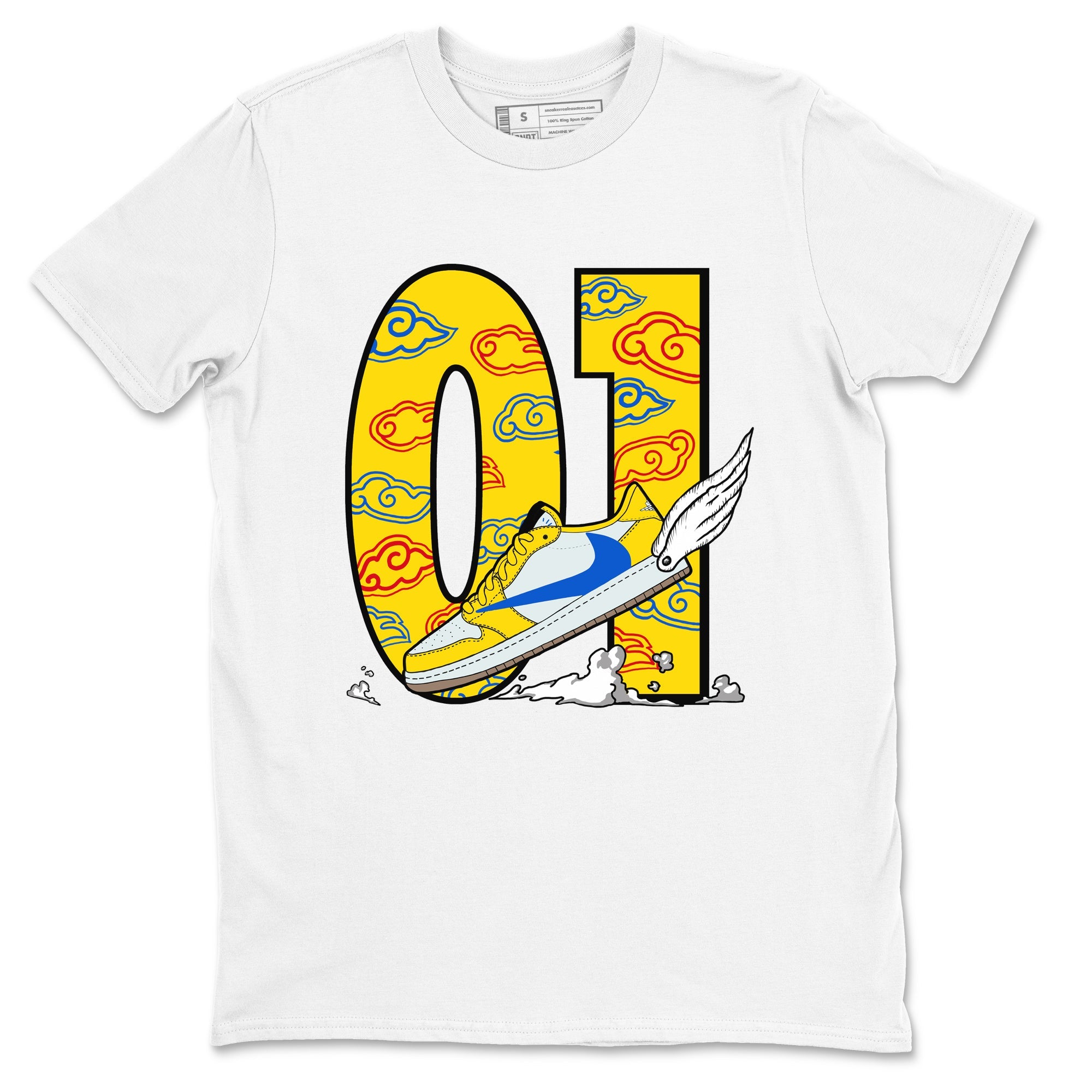 1s Travis Scott Canary shirt to match jordans Fly To The Clouds sneaker tees Air Jordan 1 Travis Scott Canary Drip Gear Zone unisex cotton White 2 crew neck shirt