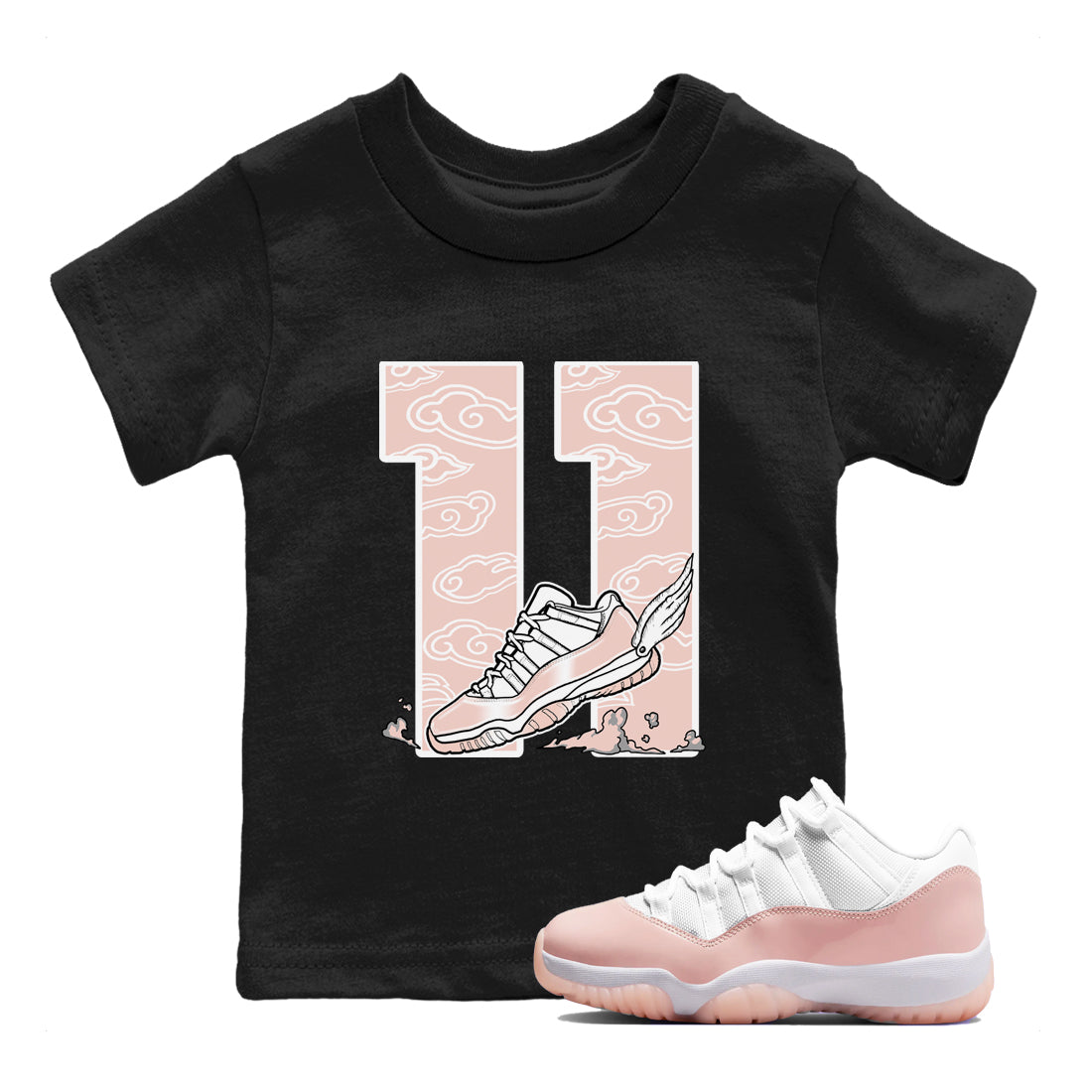 11s Legend Pink shirts to match jordans Fly To The Clouds sneaker match tees Air Jordan 11 Legend Pink Drip Gear Zone streetwear brand Baby and Youth Black 1 cotton tee