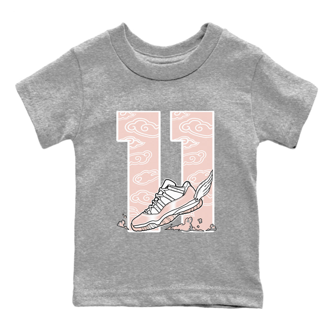 11s Legend Pink shirts to match jordans Fly To The Clouds sneaker match tees Air Jordan 11 Legend Pink Drip Gear Zone streetwear brand Baby and Youth Heather Grey 2 cotton tee