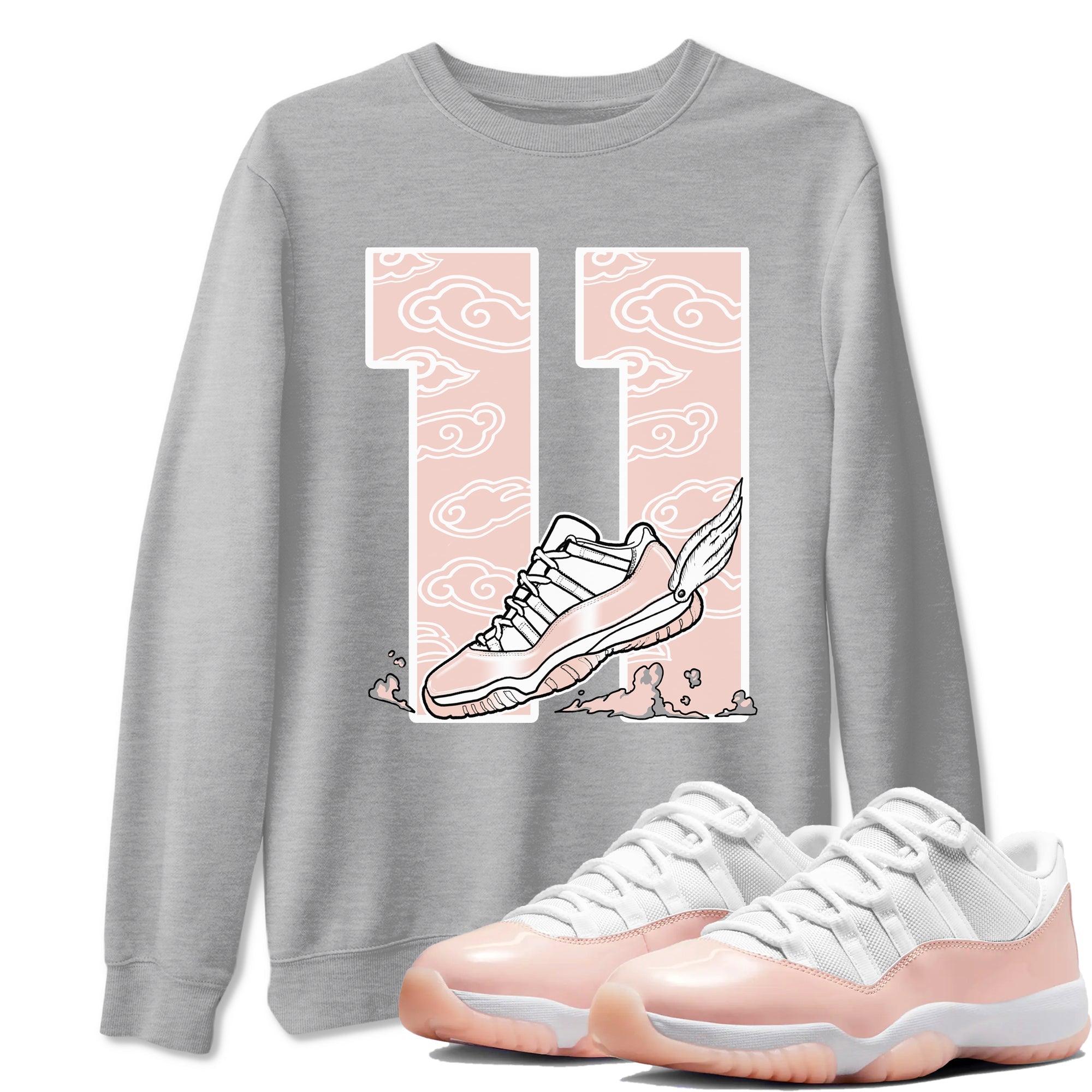 11s Legend Pink shirts to match jordans Fly To The Clouds sneaker match tees Air Jordan 11 Legend Pink Drip Gear Zone streetwear brand Heather Grey 1 unisex cotton tee