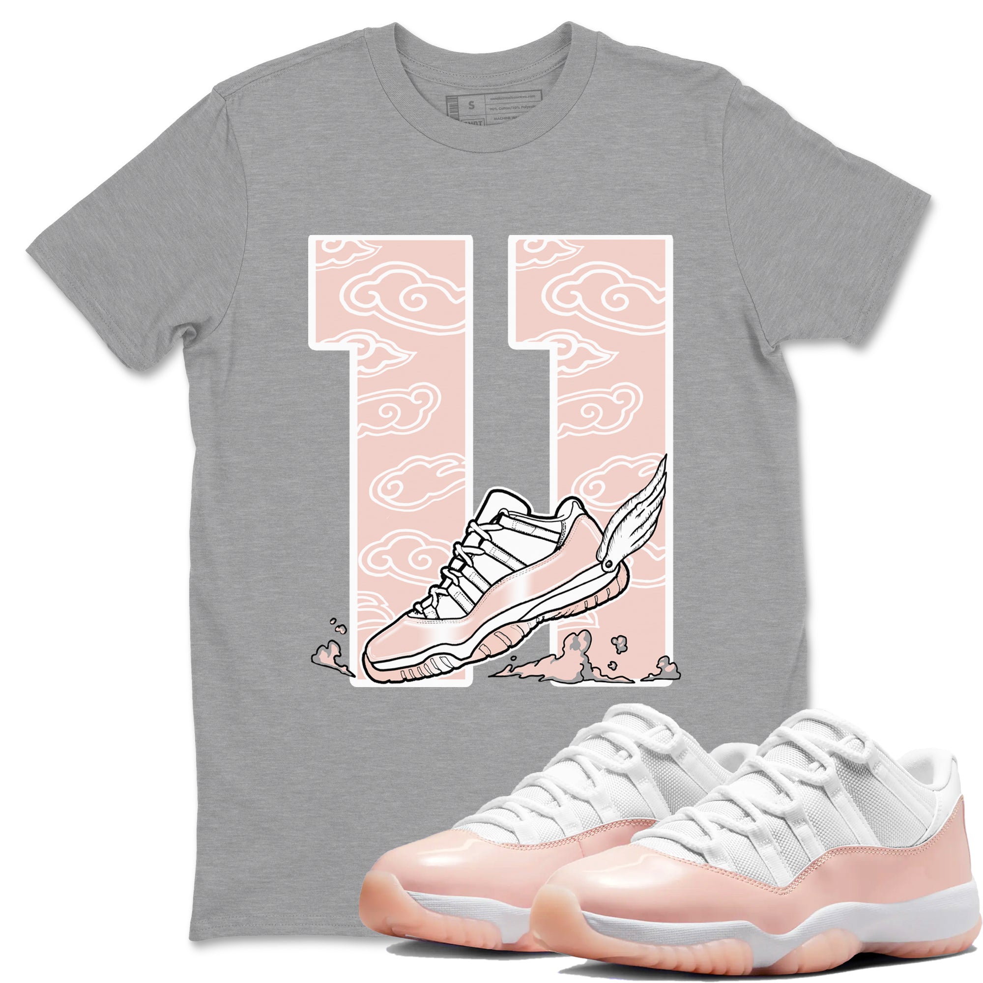11s Legend Pink shirts to match jordans Fly To The Clouds sneaker match tees Air Jordan 11 Legend Pink Drip Gear Zone streetwear brand Heather Grey 1 unisex cotton tee