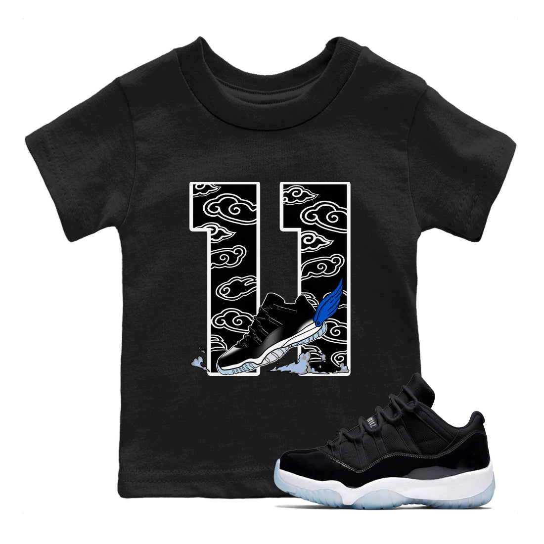 11s Low Space shirt to match jordans Fly To The Clouds sneaker tees Air Jordan 11 Low Space Drip Gear Zone baby toddler Black 1 cotton Shirt