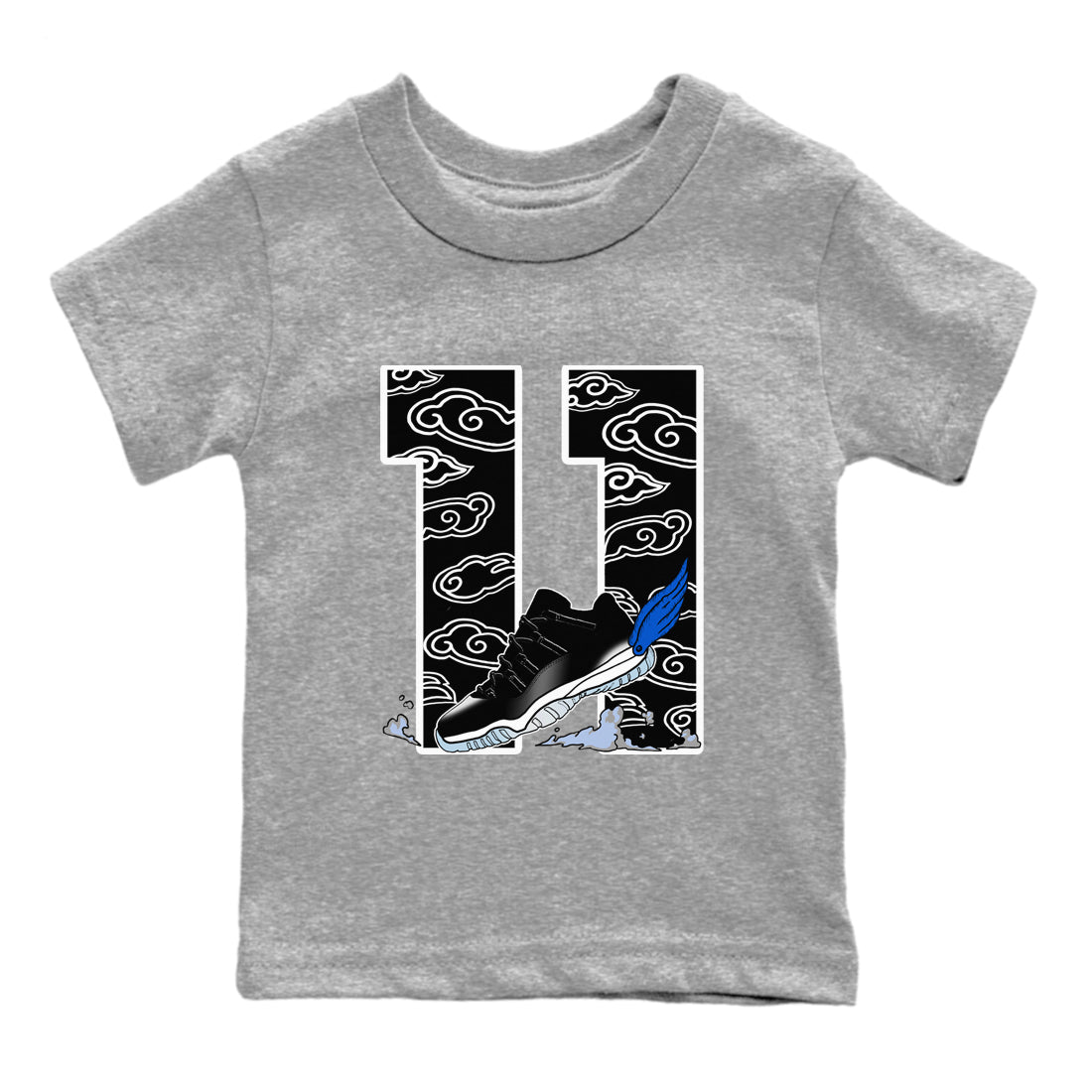 11s Low Space shirt to match jordans Fly To The Clouds sneaker tees Air Jordan 11 Low Space Drip Gear Zone baby toddler Heather Grey 2 cotton Shirt