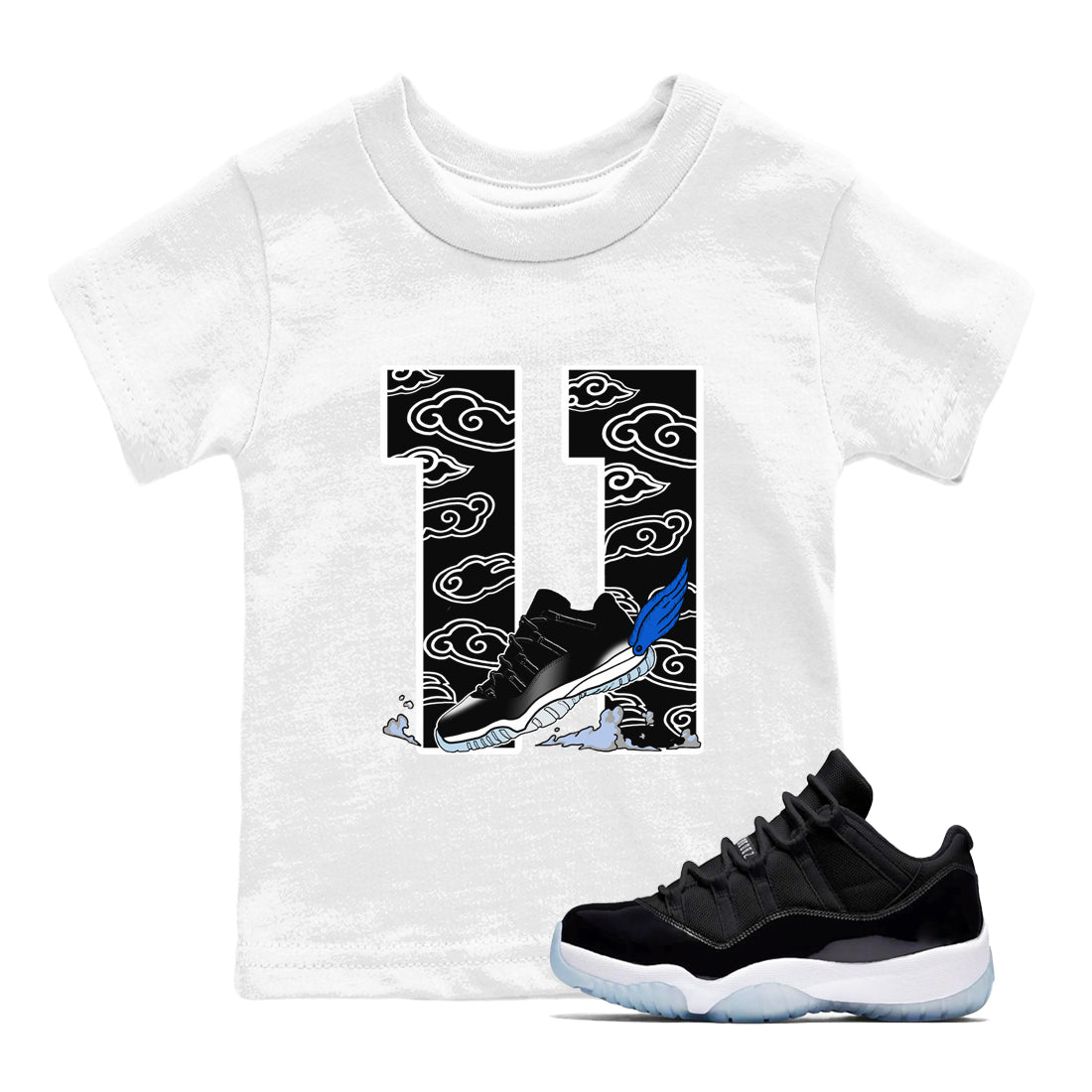 11s Low Space shirt to match jordans Fly To The Clouds sneaker tees Air Jordan 11 Low Space Drip Gear Zone baby toddler White 1 cotton Shirt