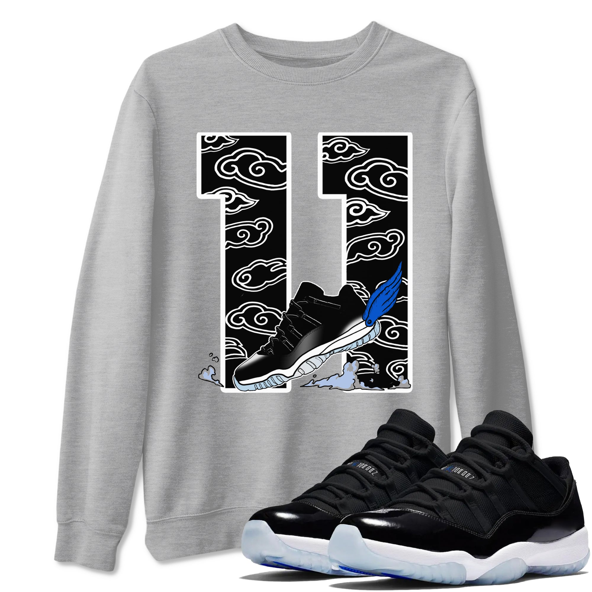 11s Low Space shirt to match jordans Fly To The Clouds sneaker tees Air Jordan 11 Low Space Drip Gear Zone unisex cotton Heather Grey 1 crew neck shirt