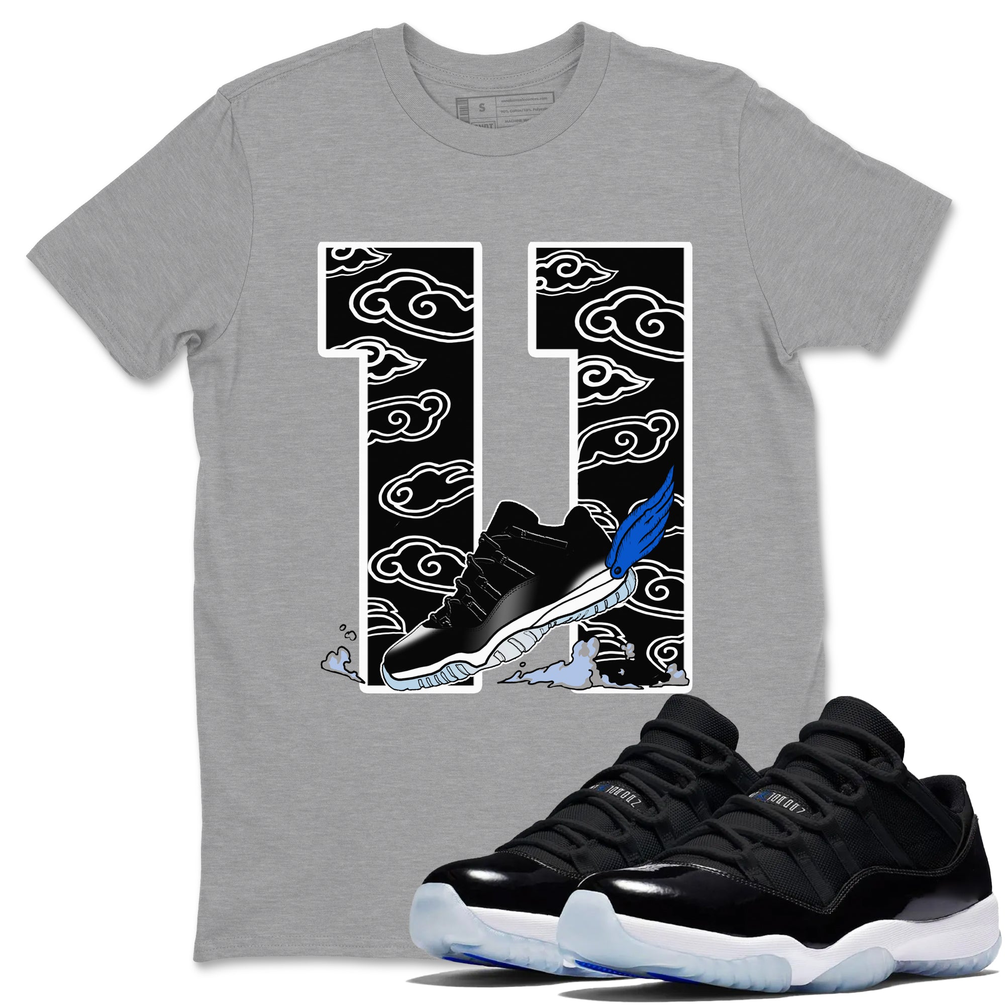 11s Low Space shirt to match jordans Fly To The Clouds sneaker tees Air Jordan 11 Low Space Drip Gear Zone unisex cotton Heather Grey 1 crew neck shirt