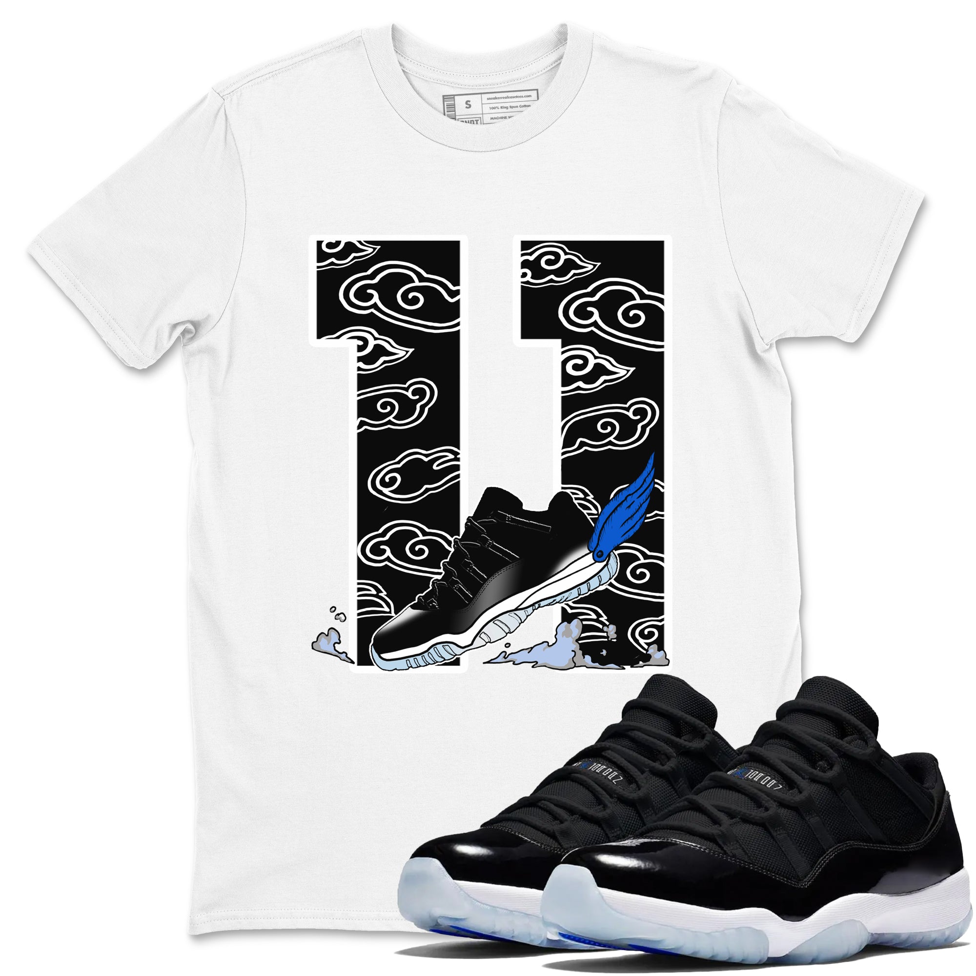 11s Low Space shirt to match jordans Fly To The Clouds sneaker tees Air Jordan 11 Low Space Drip Gear Zone unisex cotton White 1 crew neck shirt