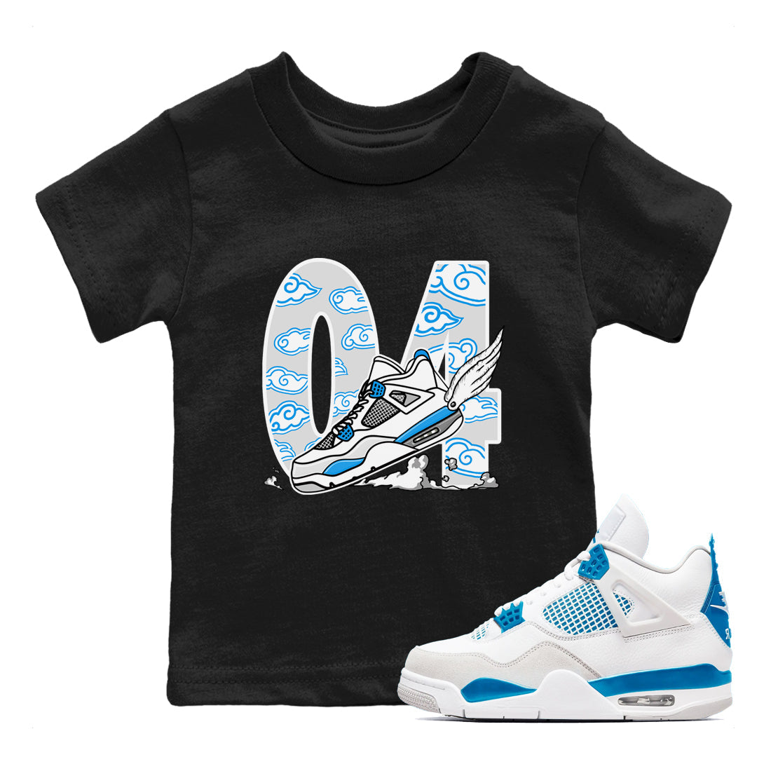 4s Military Blue shirt to match jordans Fly To The Clouds sneaker tees Air Jordan 4 Military Blue Drip Gear Zone baby toddler Black 1 cotton Shirt