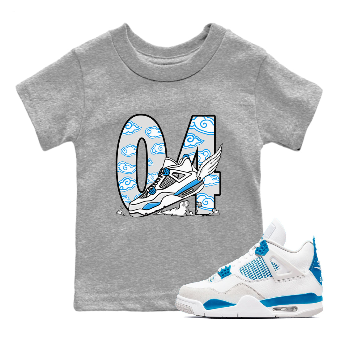 4s Military Blue shirt to match jordans Fly To The Clouds sneaker tees Air Jordan 4 Military Blue Drip Gear Zone baby toddler Heather Grey 1 cotton Shirt