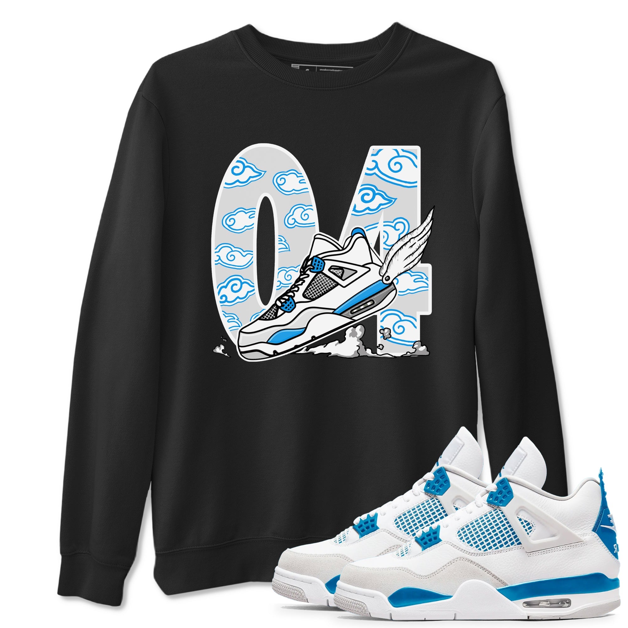 4s Military Blue shirt to match jordans Fly To The Clouds sneaker tees Air Jordan 4 Military Blue Drip Gear Zone unisex cotton Black 1 crew neck shirt