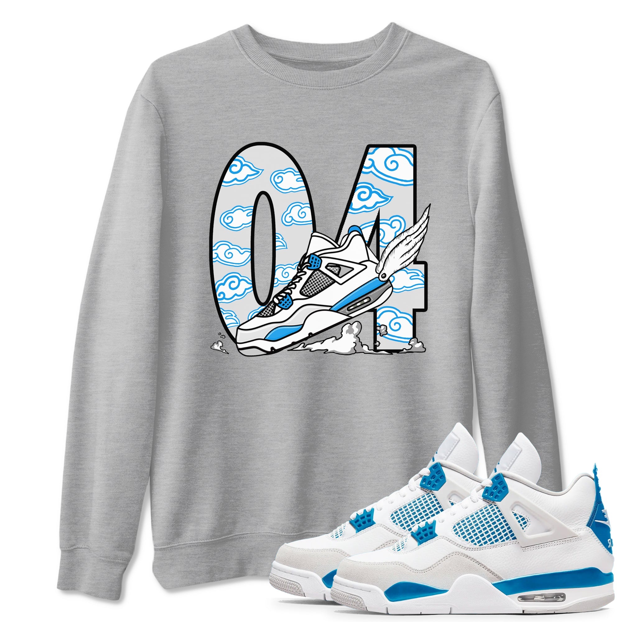 4s Military Blue shirt to match jordans Fly To The Clouds sneaker tees Air Jordan 4 Military Blue Drip Gear Zone unisex cotton Heather Grey 1 crew neck shirt