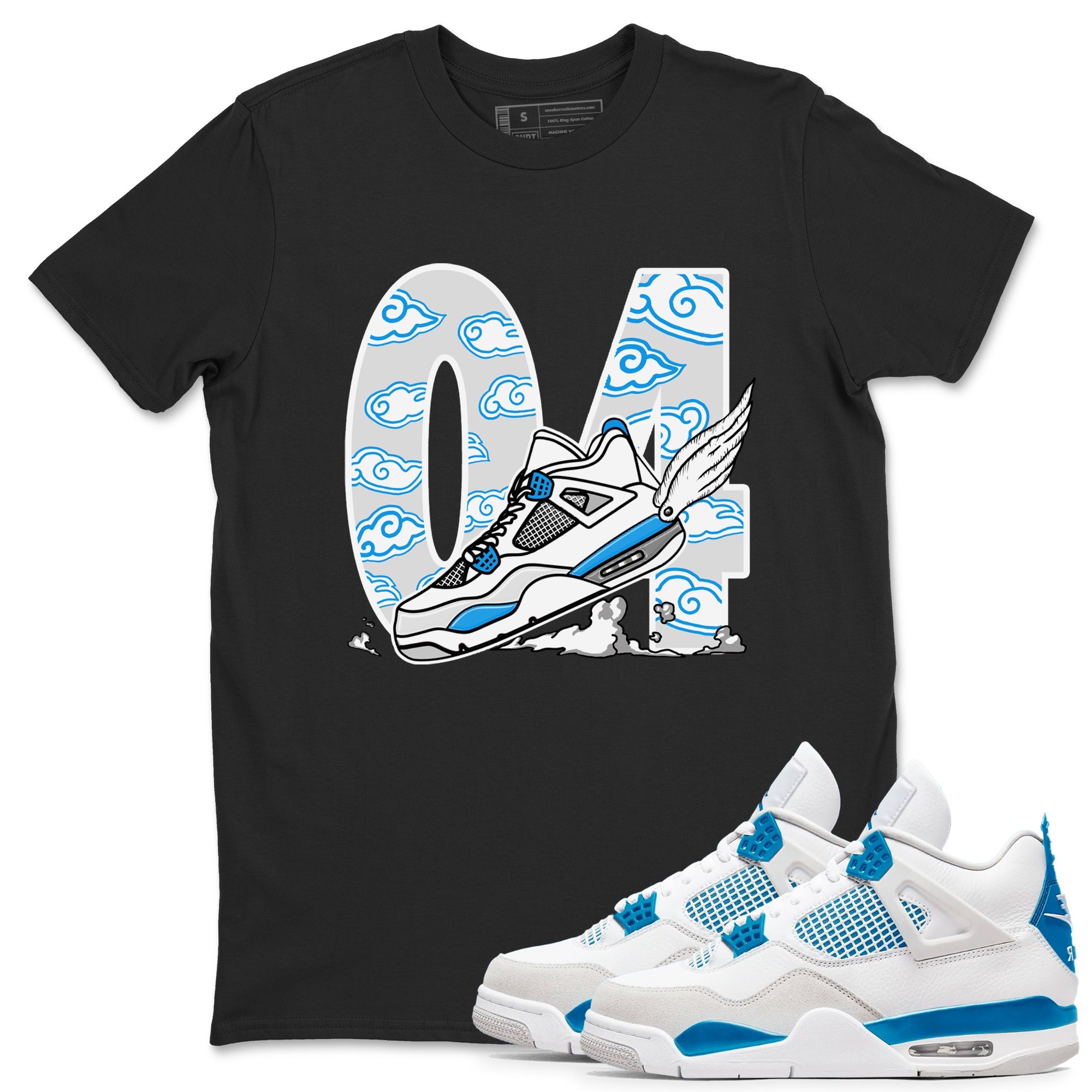4s Military Blue shirt to match jordans Fly To The Clouds sneaker tees Air Jordan 4 Military Blue Drip Gear Zone unisex cotton Black 1 crew neck shirt