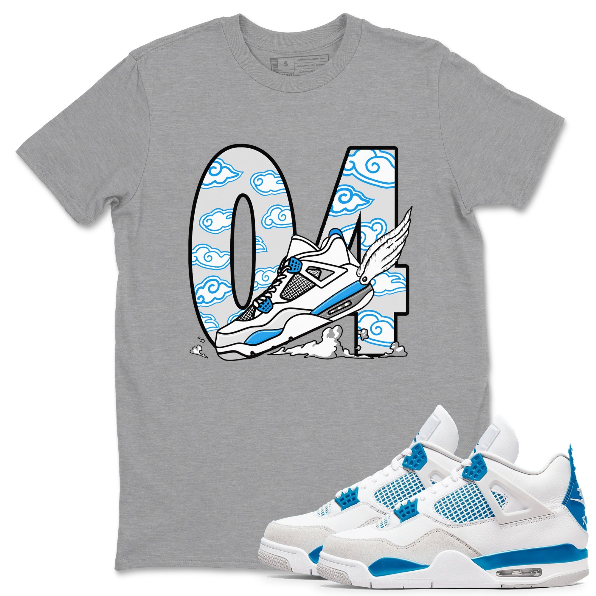4s Military Blue shirt to match jordans Fly To The Clouds sneaker tees Air Jordan 4 Military Blue Drip Gear Zone unisex cotton Heather Grey 1 crew neck shirt