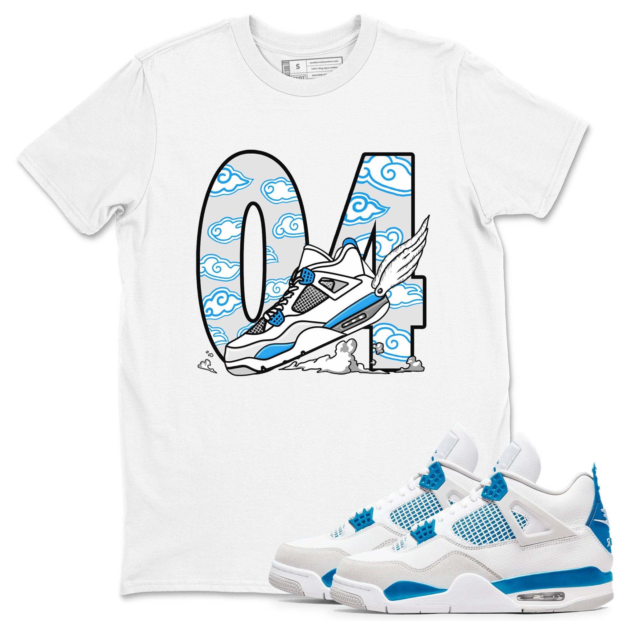 4s Military Blue shirt to match jordans Fly To The Clouds sneaker tees Air Jordan 4 Military Blue Drip Gear Zone unisex cotton White 1 crew neck shirt