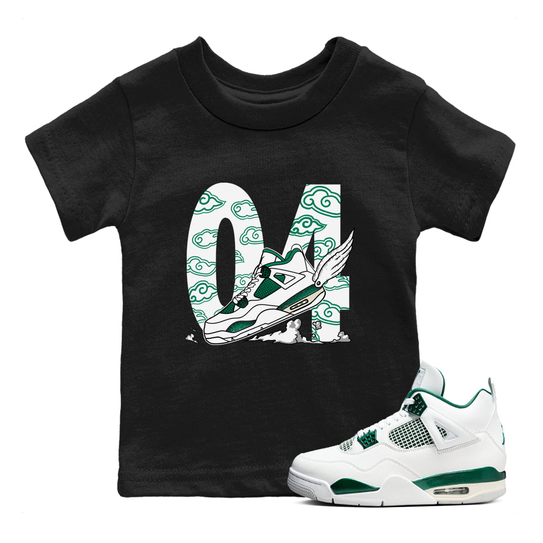 4s Oxidized Green shirts to match jordans Fly To The Clouds sneaker match tees Air Jordan 4 Oxidized Green Drip Gear Zone streetwear brand Baby and Youth Black 1 cotton tee