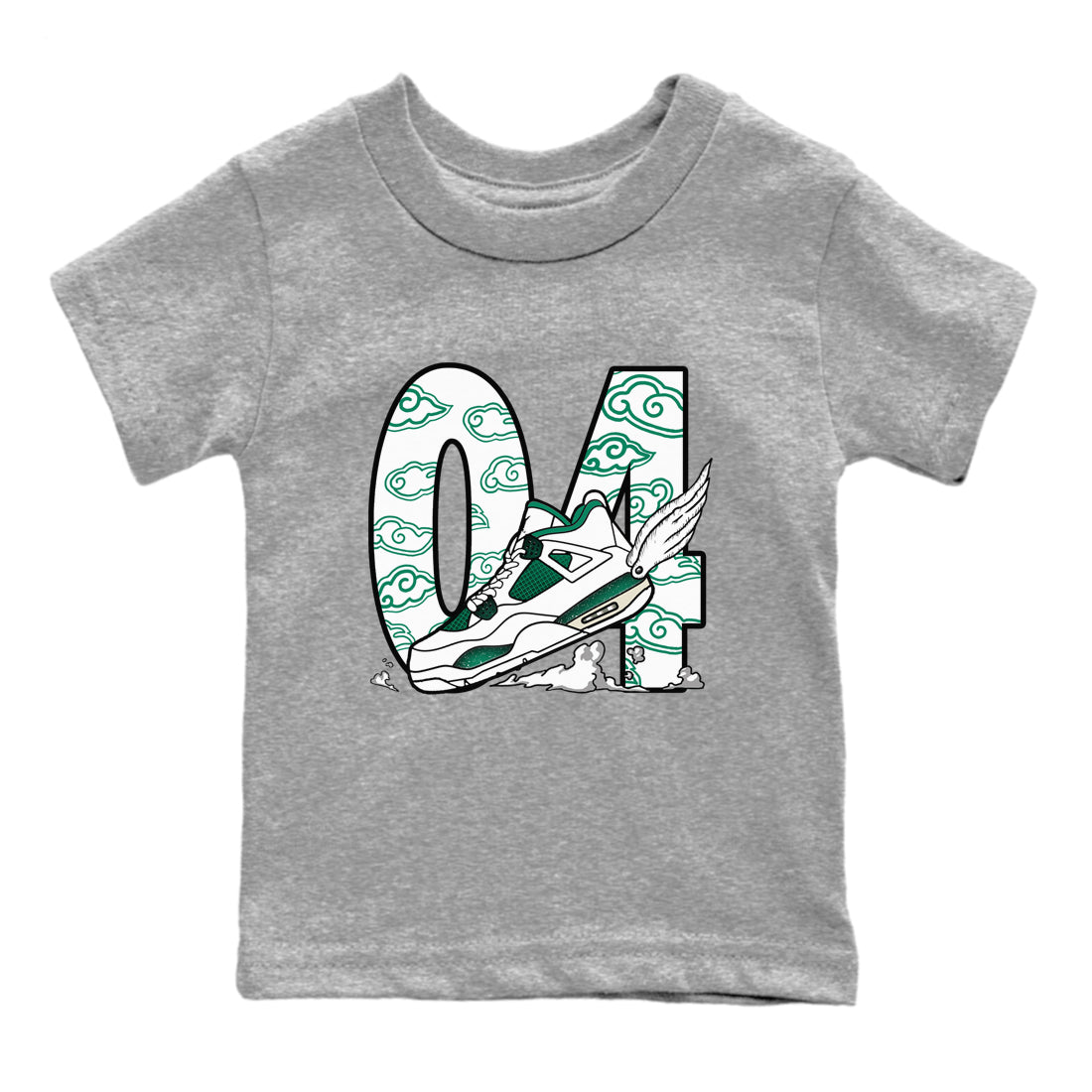 4s Oxidized Green shirts to match jordans Fly To The Clouds sneaker match tees Air Jordan 4 Oxidized Green Drip Gear Zone streetwear brand Baby and Youth Heather Grey 2 cotton tee