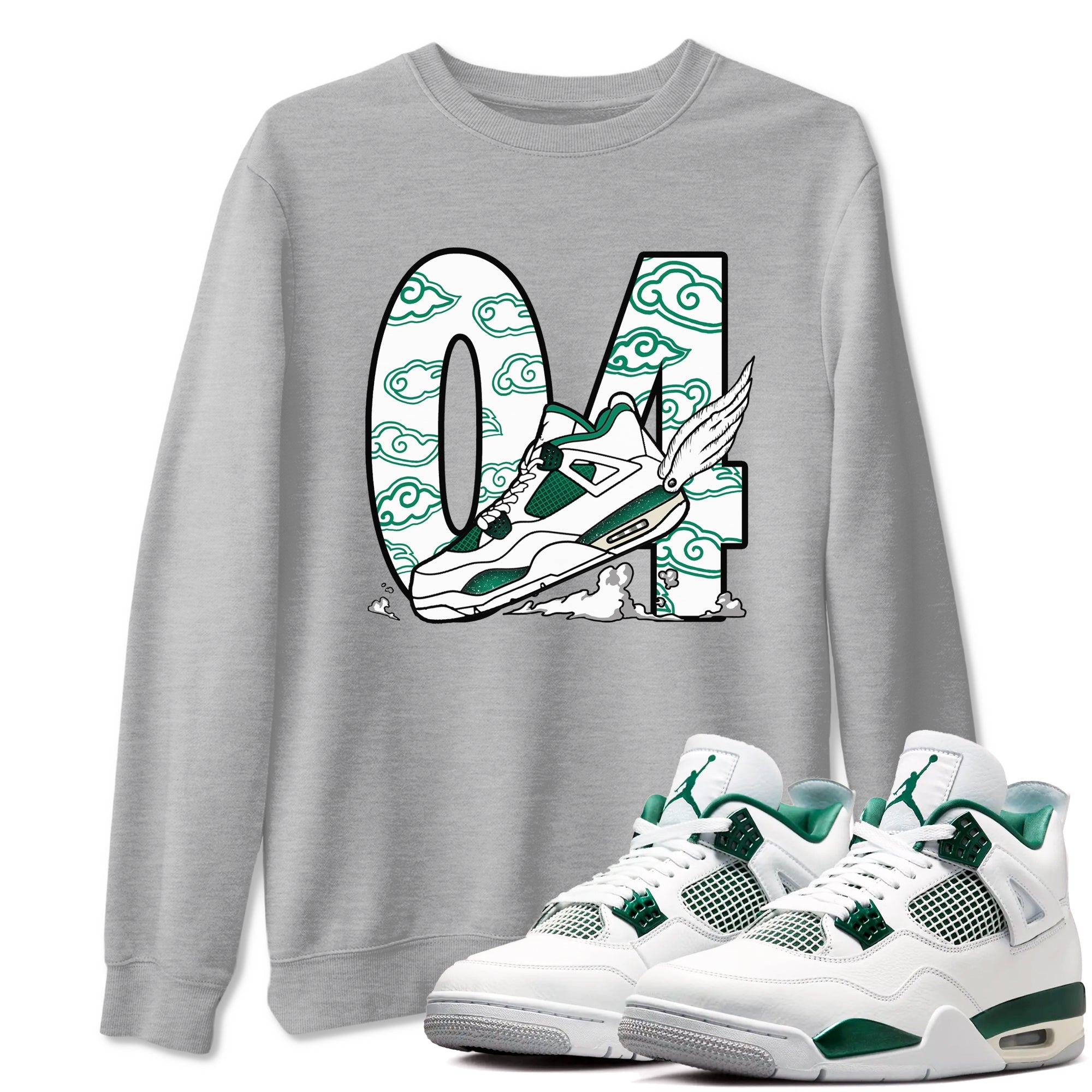 4s Oxidized Green shirts to match jordans Fly To The Clouds sneaker match tees Air Jordan 4 Oxidized Green Drip Gear Zone streetwear brand Heather Grey 1 unisex cotton tee