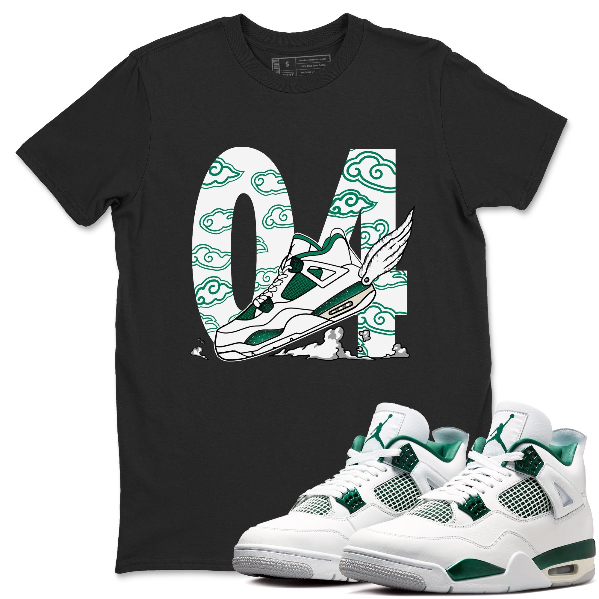 4s Oxidized Green shirts to match jordans Fly To The Clouds sneaker match tees Air Jordan 4 Oxidized Green Drip Gear Zone streetwear brand Black 1 unisex cotton tee